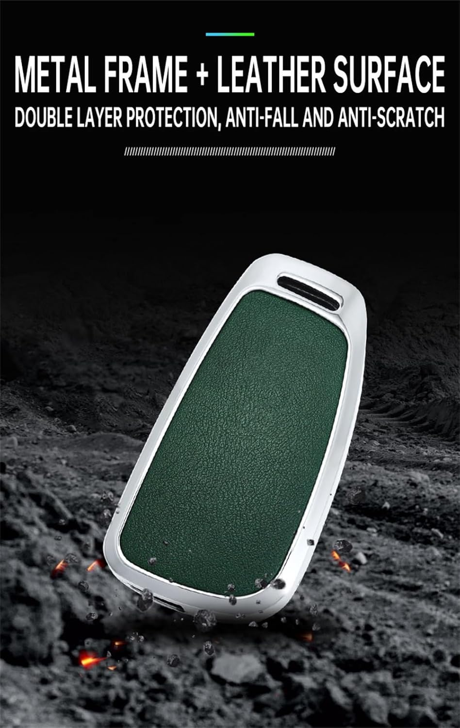 Ontto Metal Car Key Fob Cover Fit for Audi A1 A3 8P A4 A5 A6 C7 A7 S3 S7 S8 R8 Q2 Q3 Q5 Q7 Q8 SQ5 TT RS3 RS6 3 Buttons Flip Leather Key Case Shell Key Holder Keyring Keychain Accessories Black-Green - Black-Borwn image number 3