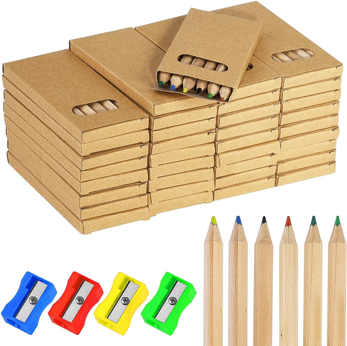 36 Box /216Pc Mini Thick Colored Crayon Pencils and Sharpener Scholar Bulk Set Kit Adult Classroom School Office Small Pack Count Funny Fancy Cute Marker Drawing Art Party Favor Supply Book Case Class image number 4