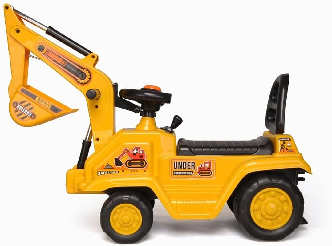 Lenoxx Children&rsquo;S Excavator Ride-On Toy: Promotes Hand-Eye Coordination, Features a Removable Storage Bin, Rattle Gearstick, Squeaky Horn, Dual Operation Levers for Scooping. Ages: 3+