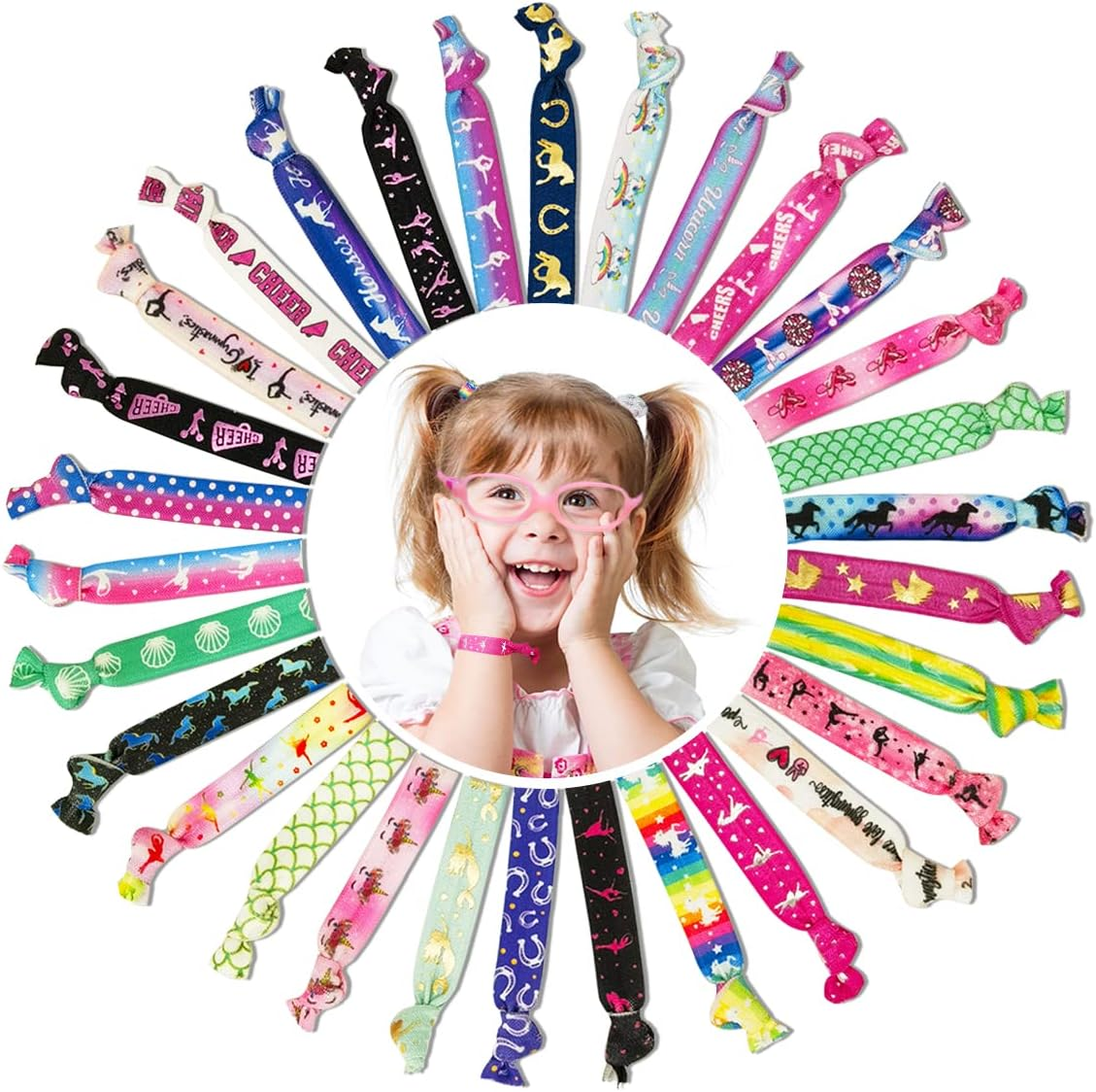 10Pcs Elastic Hair Ties for Girls Women Cute Ribbon Ponytail Holders No Damage Knotted Hair Bands-Cheer Hair Tie image number 2