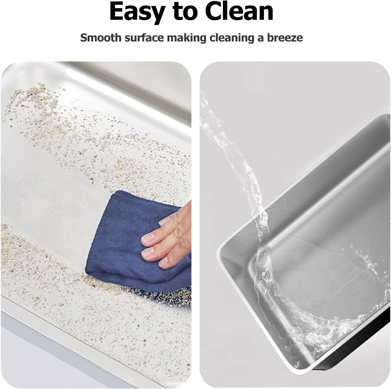 Stainless Steel Cat Litter Box, Medium Metal Litter Tray Pan Litterbox, Low Entry Stainless Steel Litter Box for Medium Cats, 19.7"Lx13.8"W X3.9"H, No Odor Absorption, Easy Clean, Rustproof, Leakproof image number 2