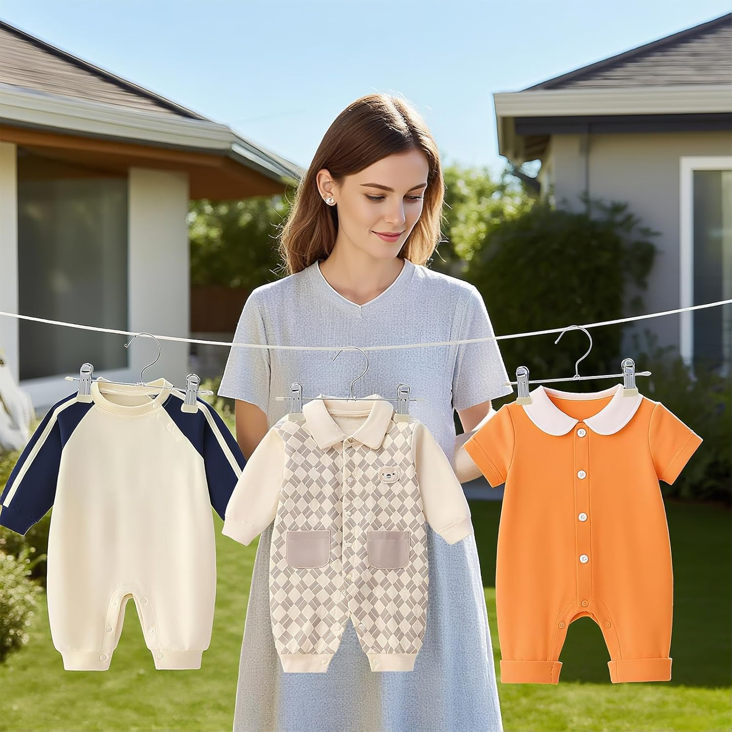 Baby Hangers with Clips for Pants, Skirts, Clothes, Non Slip Space Saving Kids Coat Hangers for Closet Organization, Baby Essentials Closest Organizer 20 Pack image number 4