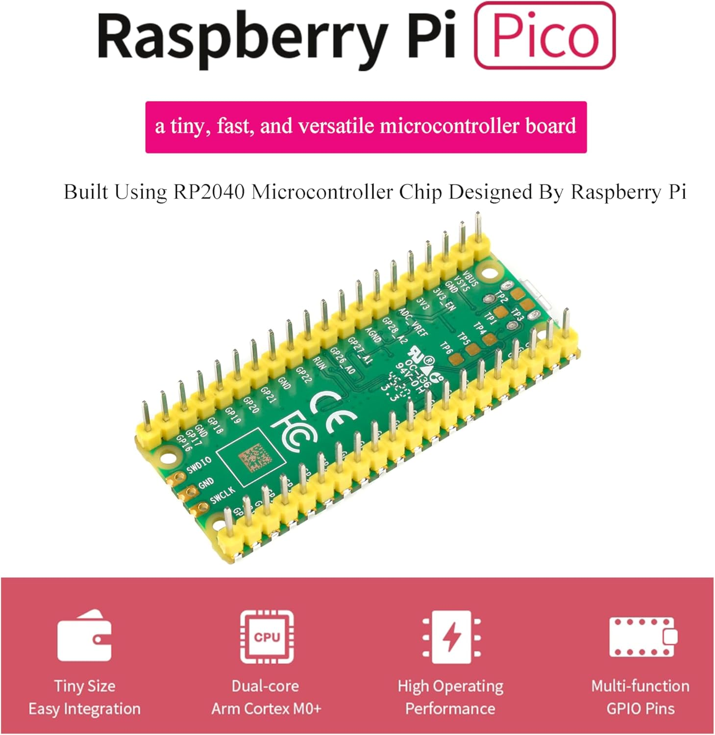Pi Pico Microcontroller Development Board with Pre-Soldered Header, Based on Official RP2040 Chip, Dual-Core ARM Cortex M0+ Processor up to 133 Mhz, 26X Multi-Function GPIO Pins image number 5