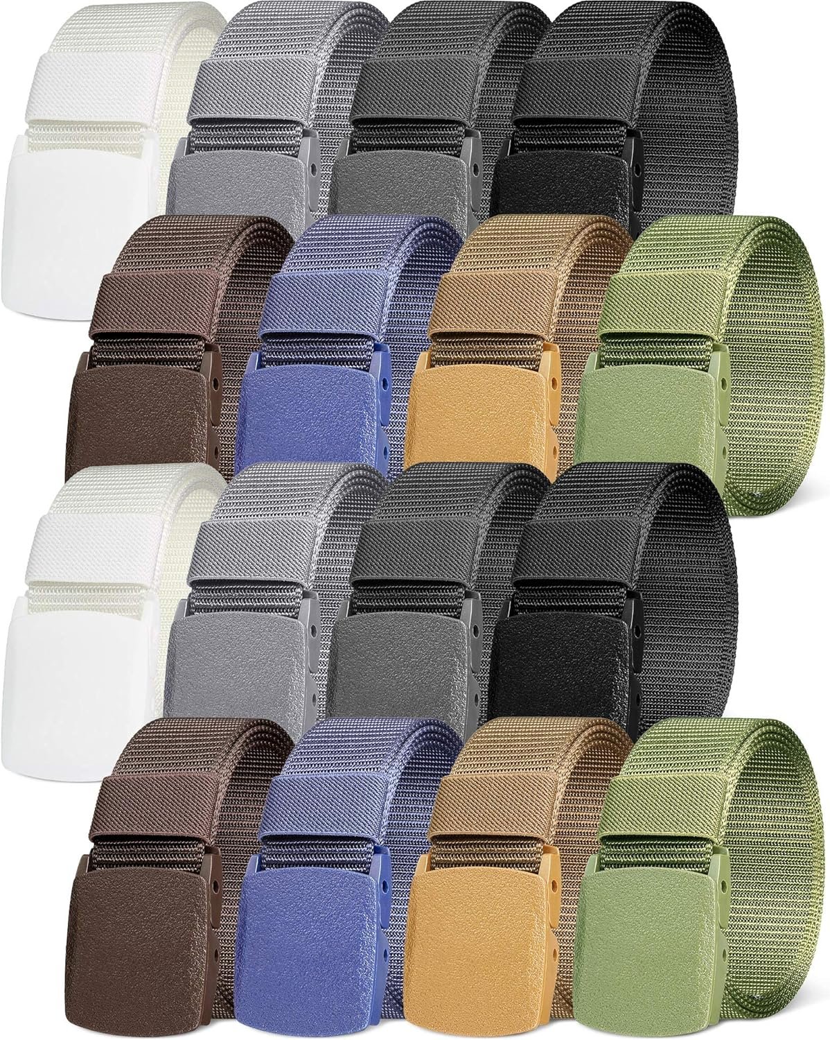 Geyoga 16 Pack Nylon Belts for Men Military Tactical 1.5 Inch Webbing Canvas Outdoor Web Belt with Plastic Buckle Gift for Men Women, White