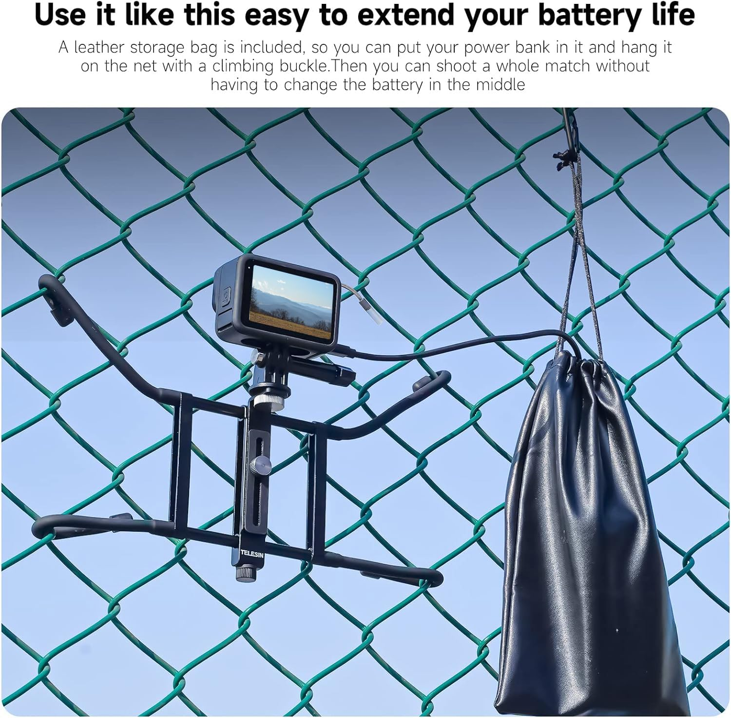 TELESIN Camera Fence Phone Mount Mevo Start Game Changer Chain Link Video Recording Accessories, Backstop Lynkspyder Clamp Clip Holder Attachment for Go Pro Insta360 Iphone Baseball Softball Tennis image number 2