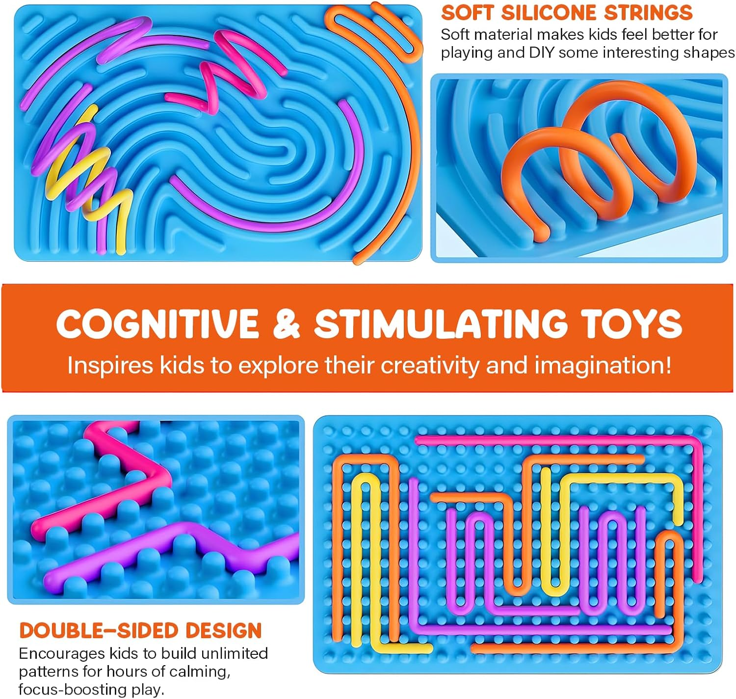 Sensory Activity Board for Kids & Adults &ndash; Silicone Sensory Fidget Toy Double-Sided for Anxiety, Autism, ADHD &ndash; Calming Travel Toy with Storage Box &ndash; Quiet Stress Relief Toy Stocking Stuffers Gift image number 1