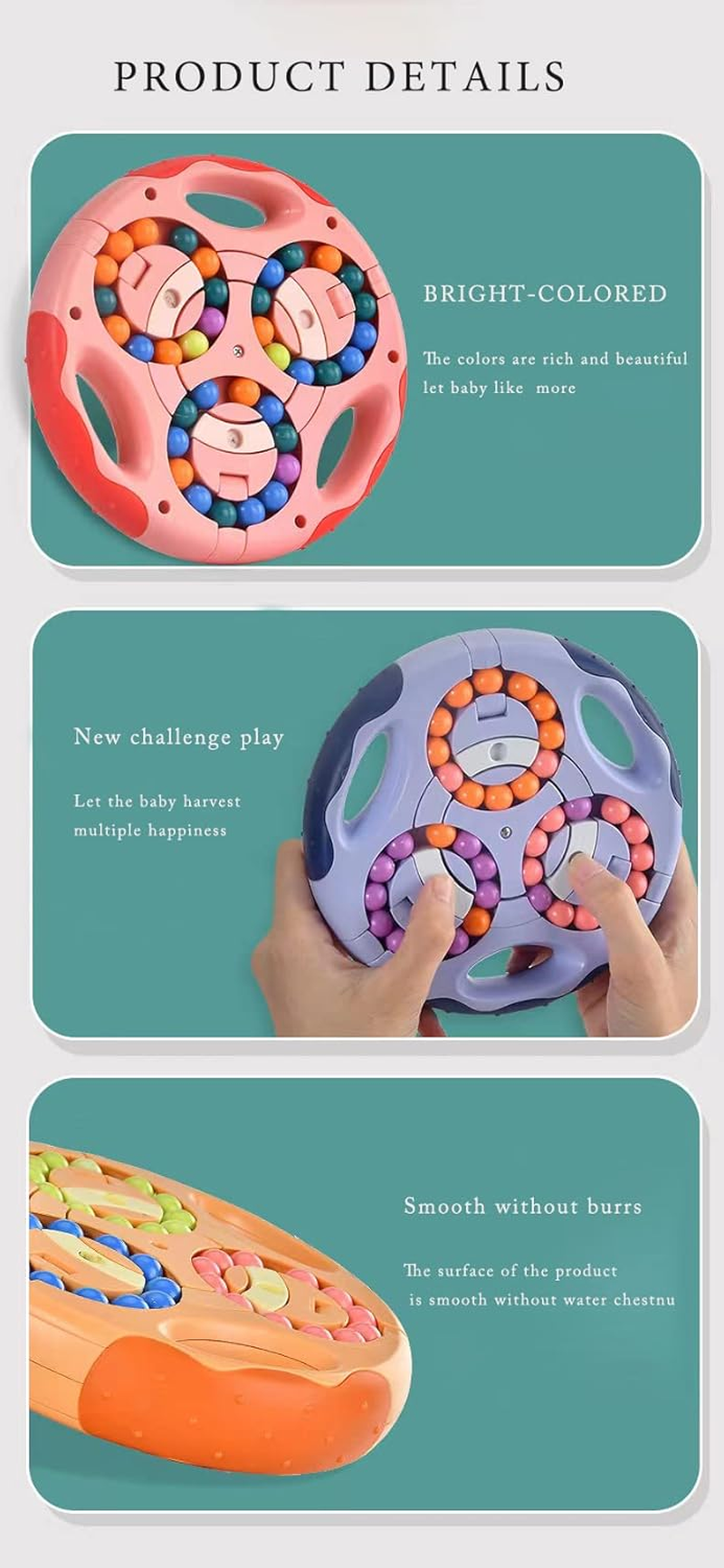 Rotating Magic Bean,Iq Game Cube Toy, Patience Games Magic Bean, Magic Bean Rotating Cube Toys, Cube Magic Bean, Creative Decompression Fidget Toy for Adults and Children(Blue) image number 4