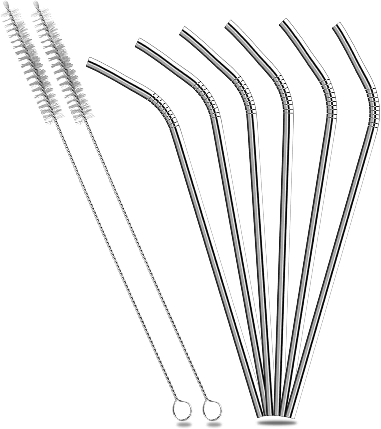 EKIND Stainless Steel Reusable Bent Drinking Straws and Cleaning Brush Set (Set of 4)