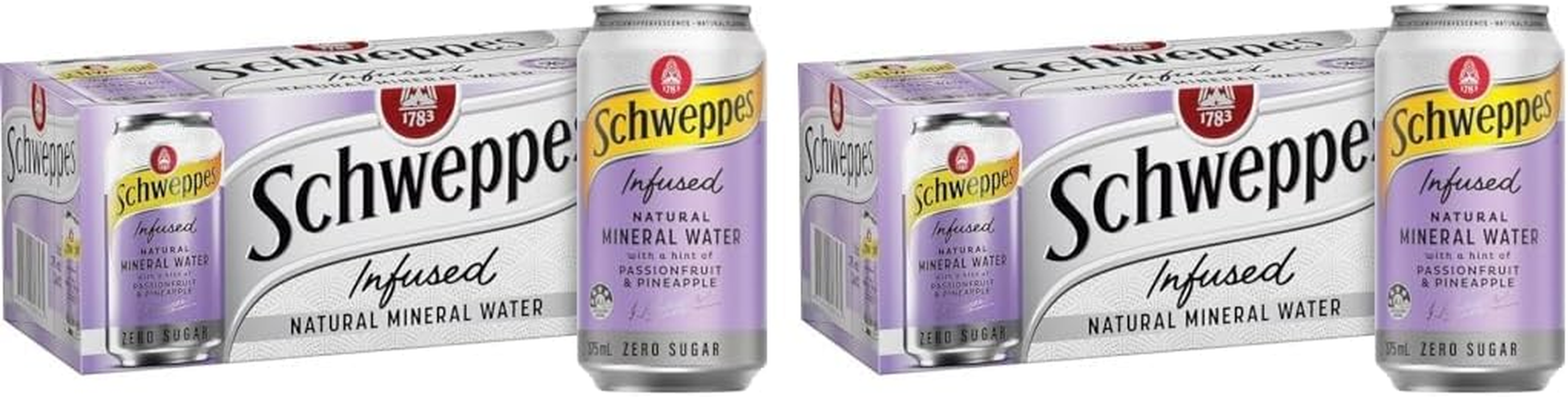 Schweppes Zero Sugar Passionfruit & Pineapple Infused Natural Mineral Sparkling Water 375 Ml (Pack of 10) image number 2