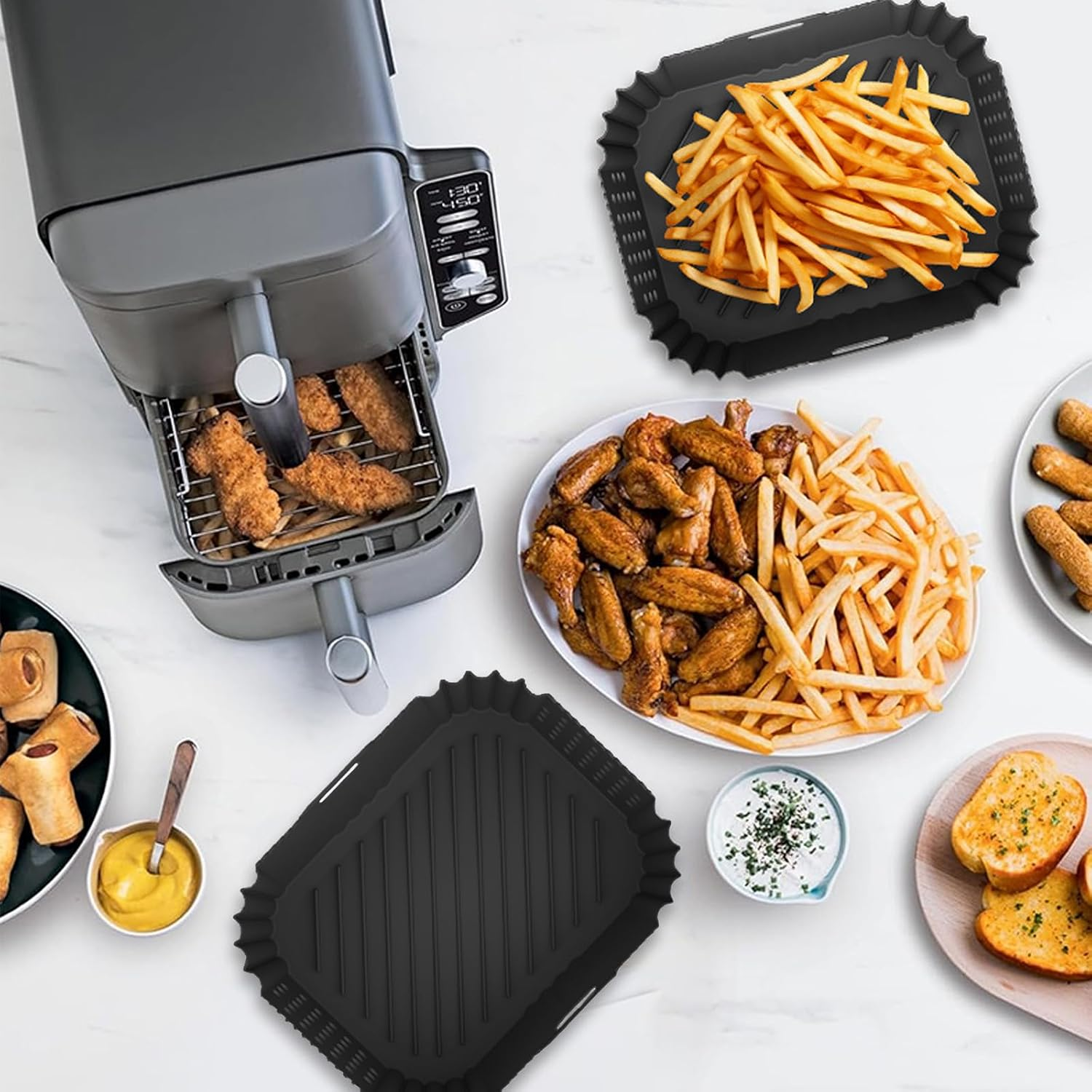 Marakruki 2Pcs Silicone Air Fryer Liners for Ninja Dual Stack Air Fryer, 21X14 Cm, 2-Pack, Compatible with Ninja AF400 Air Fryer, Bpa-Free Silicone Liners for 9.5L Dual Air Fryer image number 2