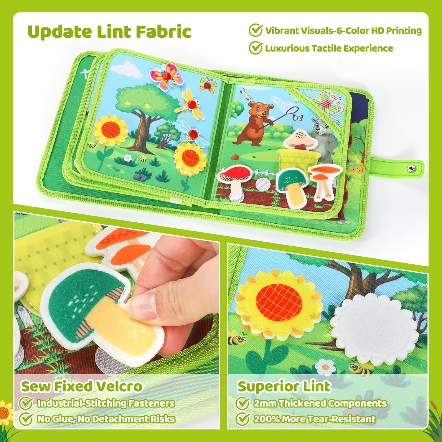 Uandhome Busy Book for Toddlers 1-3,Montessori Plane Toys Busy Board for 1 Year Old with Fishing Game Finger Puppet Motor Skill,Educational Learning Quiet Activity Sensory Book for Boy Girl Gift