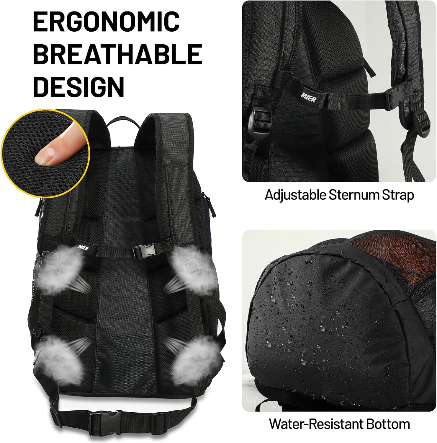 MIER Basketball Backpack Large Sports Bag for Men Women with Laptop Compartment, Soccer, Volleyball, Swim, Gym, Travel, 40L image number 6