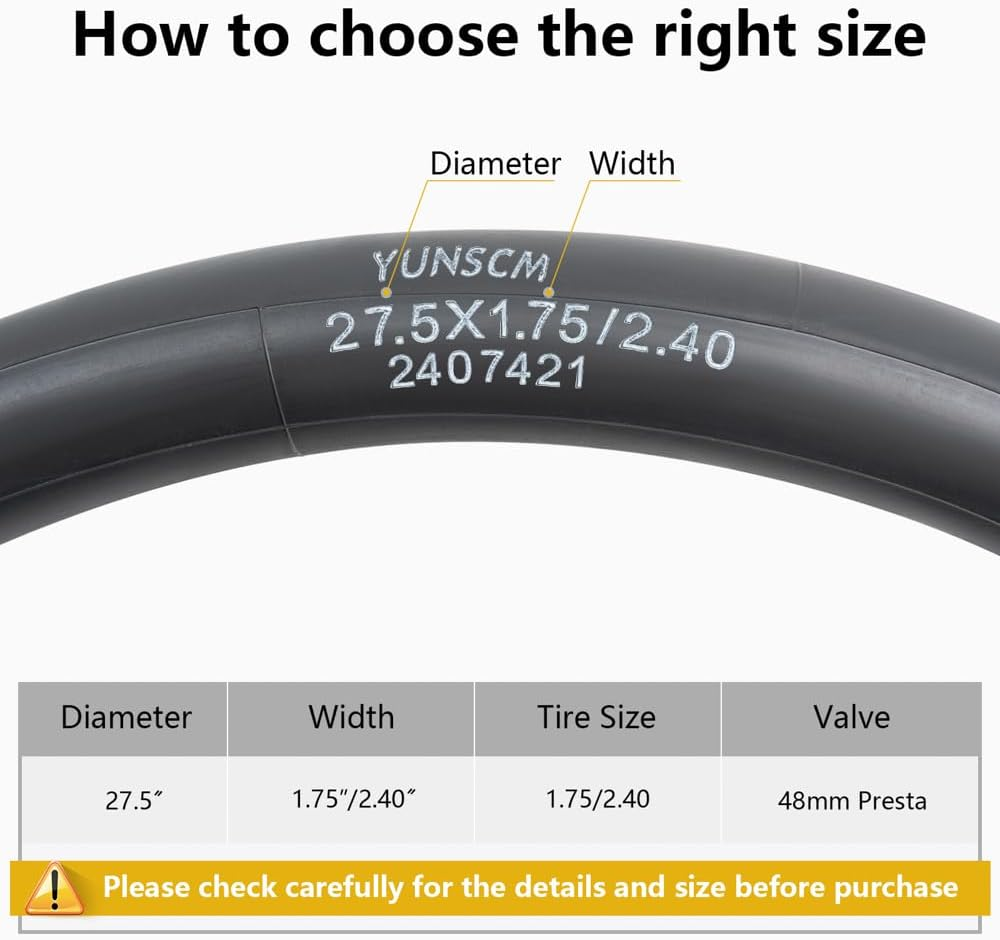 Yunscm 2 Pcs,Heavy Duty 27.5X1.95 Bike Tubes,27.5X1.75/2.4 Bike Inner Tubes,Presta Valve 48Mm,Ideal for High Wheel Rims,Mountain Bike Tubes 27.5X1.75/1.95/2.10/2.125/2.25/2.35/2.40 image number 1