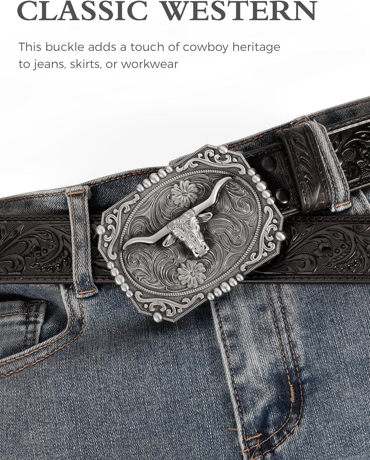 Vantrava Western Style Belt Buckle 1.5 Inch Cowboy Cowgirl Buckles for Men & Women Replaceable Buckle for Leather Belts image number 5