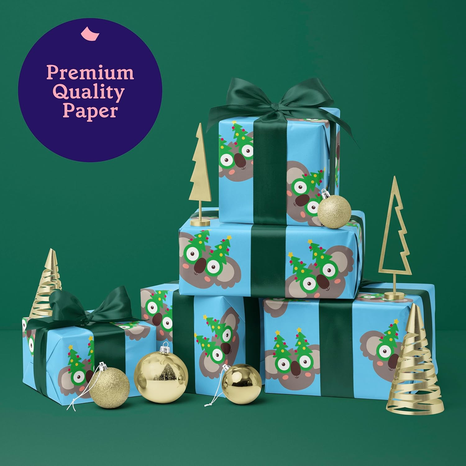 GIVEWRAP&reg; Gift Wrap That Gives to Charity. 6 Rolls 3M*70CM Koala Specs Bundle (18M Total), 100% Recyclable Eco-Friendly Premium 80Gsm Christmas Xmas Festive Holidays Crafts Kids Women Men image number 3