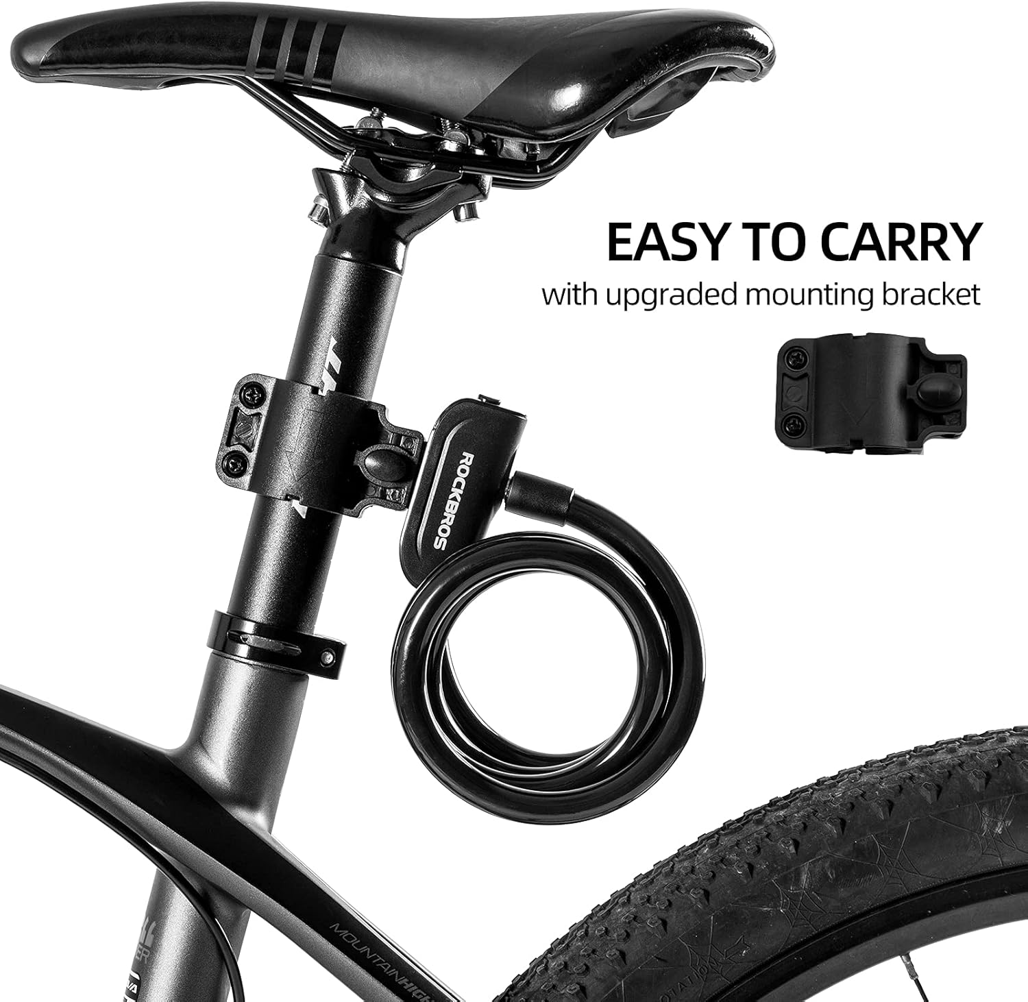 ROCKBROS Bike Lock Cable 4 Feet Bicycle Cable Lock with Mounting Bracket 2 Secure Keys 1/2 Inch Diameter image number 3