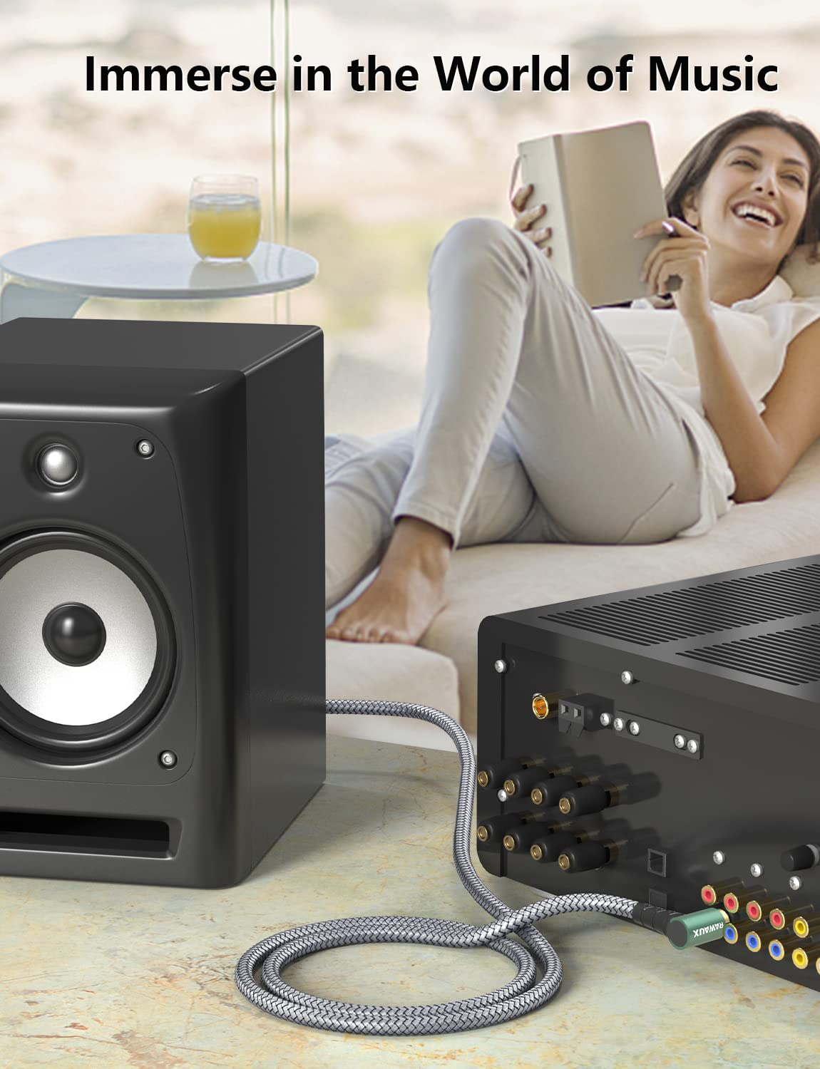 RAWAUX 90 Degree Angled RCA Audio Cable - 2M, Right Angle Subwoofer Cable for Amplifier, Speaker, Soundbar, Home Cinema and Hifi Systems image number 1