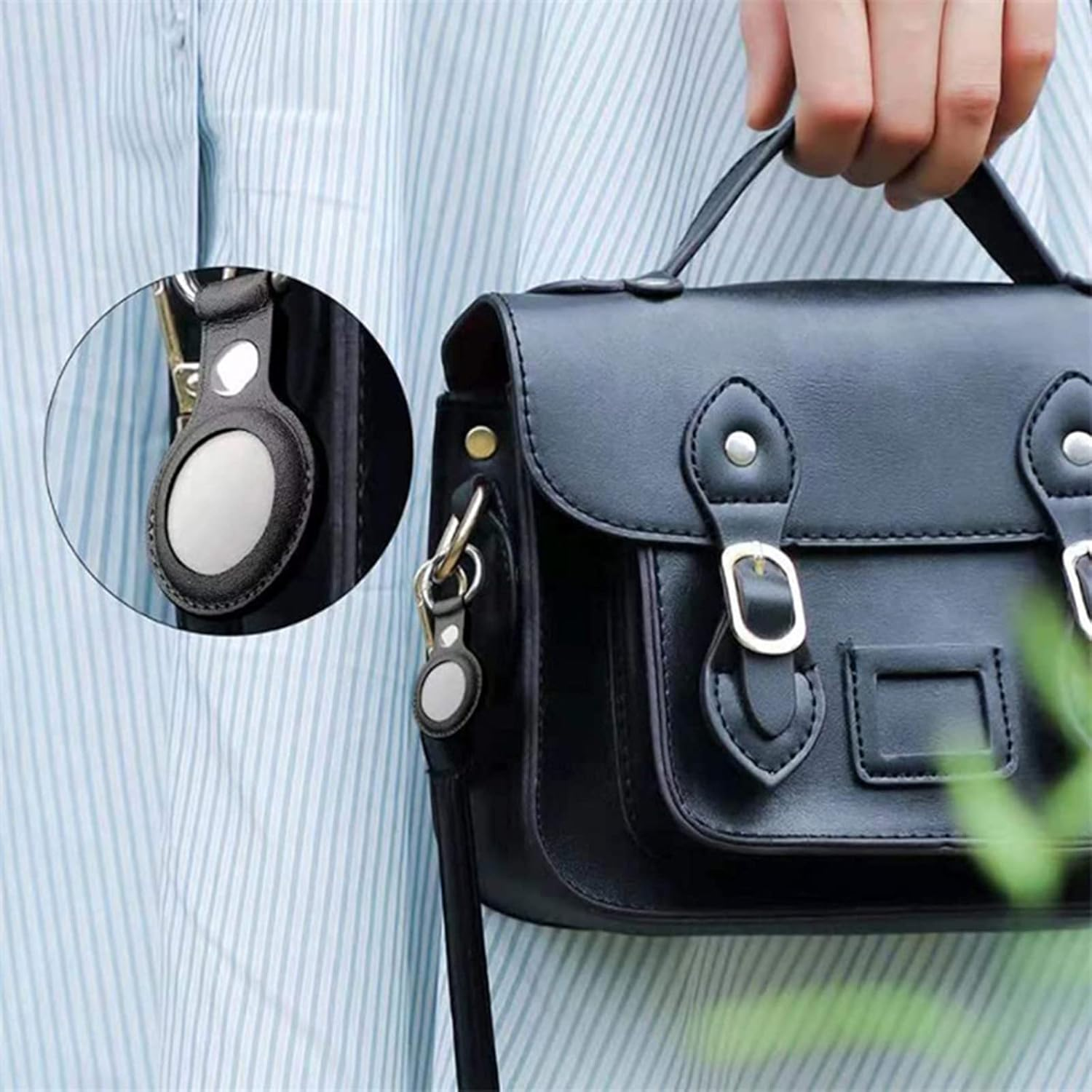 PU Leather Case Cover for Airtag 2021, MH MOIHSING Protective Leather Tracker Holder with Keychain Accessories Skin Cover with Hook Portable Protector Case for Apple Smart Airtags Tracker, Black image number 1