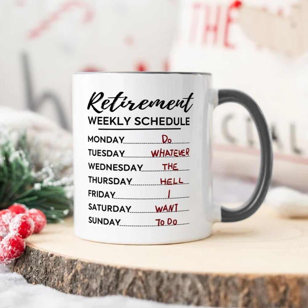 Fatbaby Funny Retirement Gifts for Women Men,Retirement Weekly Schedule Coffee Mug Gifts for Coworker Boss Office, Retired Calendar Mug for Dad Mom Friends Grandma Grandpa 11OZ