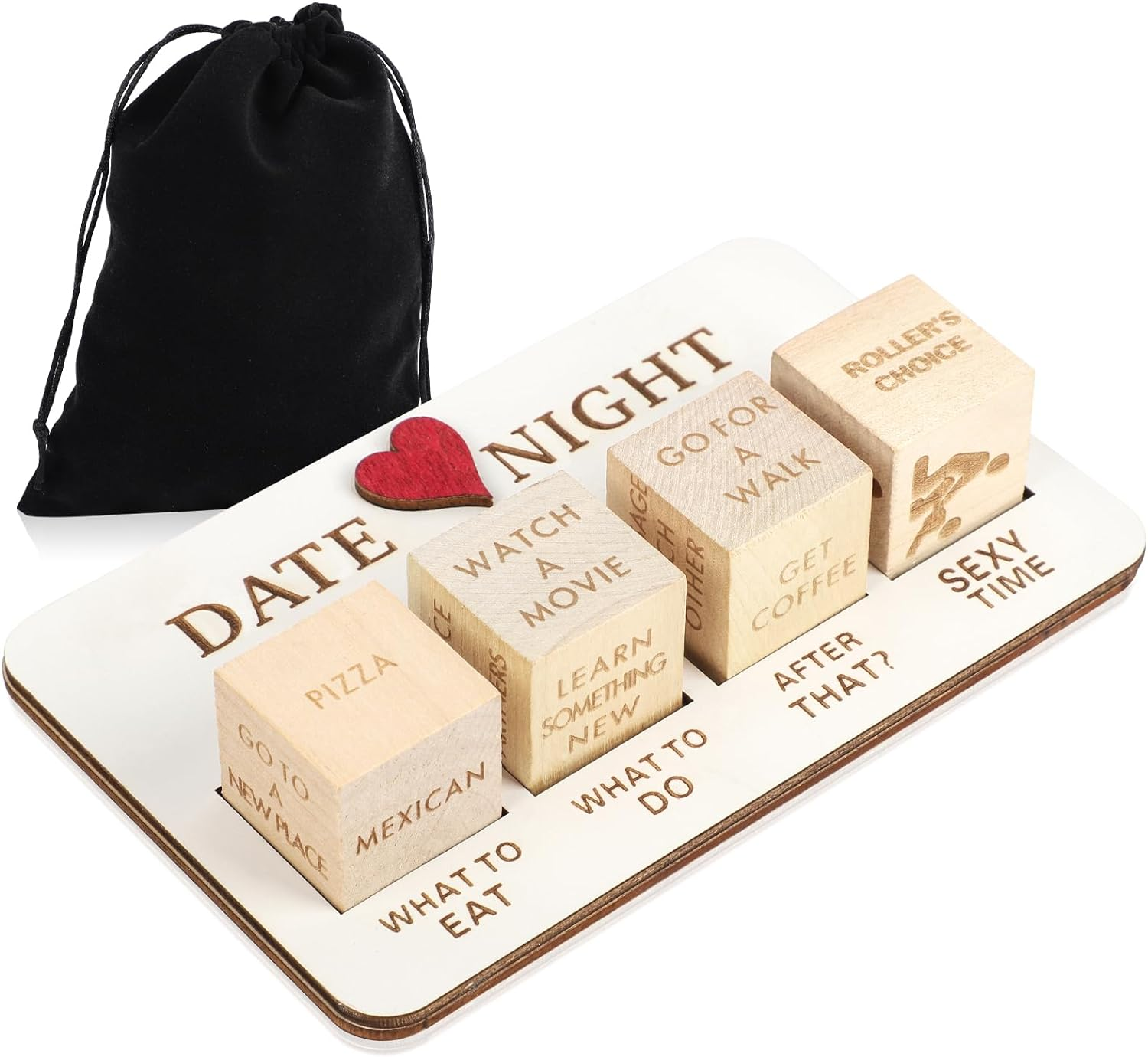 Wooden Date Night Dice, Romantic What to Do Date Night Couples Games with Pouch Storage, Novelty Action Decision Dice Games Date Night Ideas for Couples, Valentine'S Day, Birthday image number 1