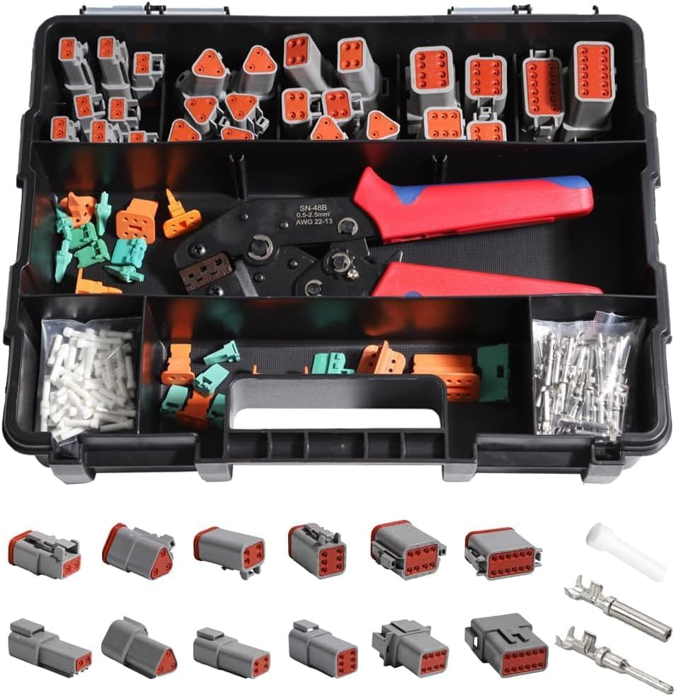 DT Connector Kit Crimper Ratcheting Wire Crimper Tool Deutsch 2 3 4 6 8 12 Pin Automotive Electrical Size 16 Stamped Contact image number 2