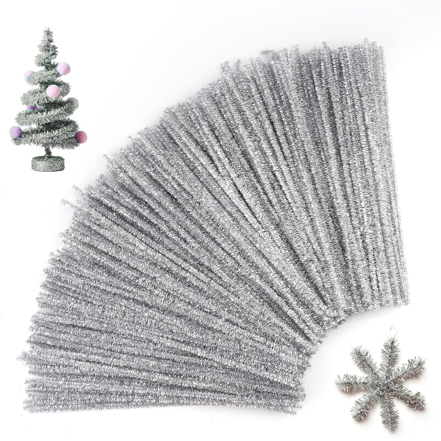 200 Pieces Silver Pipe Cleaners Craft Chenille Stems for DIY Art Creative Crafts Party Decorations (12 Inch X 6 Mm) image number 5