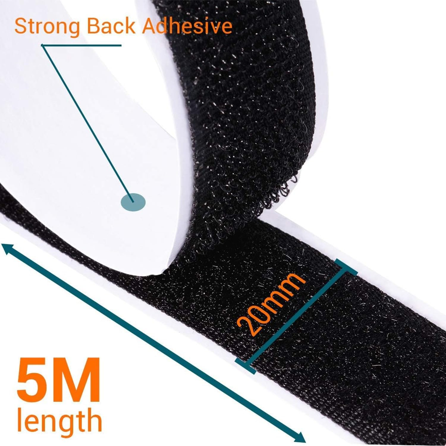 Self-Adhesive Hook and Loop, Hook and Loop Fastener Tape Self Adhesive Tape, Reusable Fastener, Hook and Loop Fastening Tape, Multipurpose Power Cable Organize (Black, 20Mm X 5M) image number 6