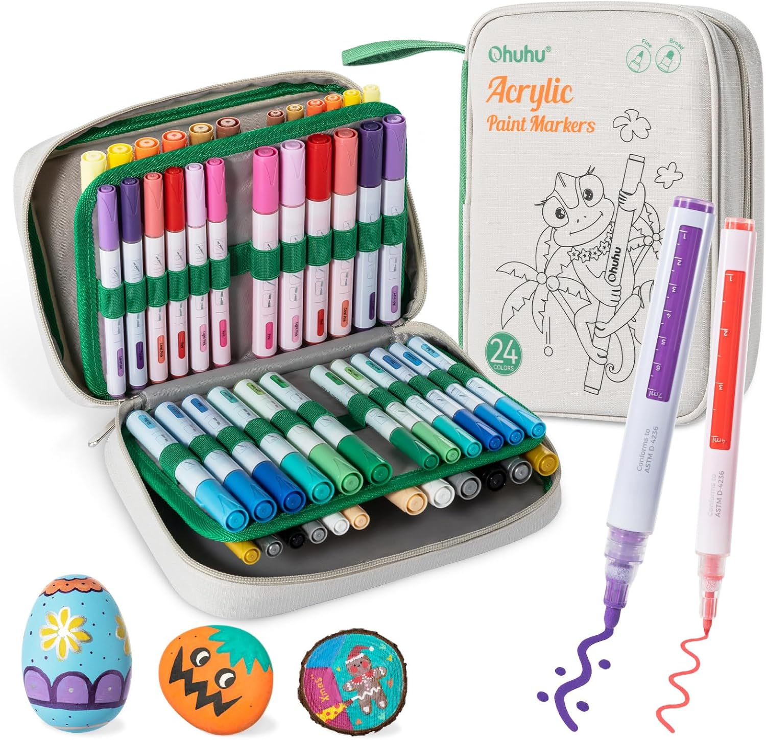 Ohuhu Acrylic Paint Markers: 48 Paint Pens 24 Colours Marker Set with Fine & Reversible Tips, Waterproof Paint Pens for Rock, Wood, Glass, Plastic, Ceramic, Canvas, Art Supplies, Age 3+