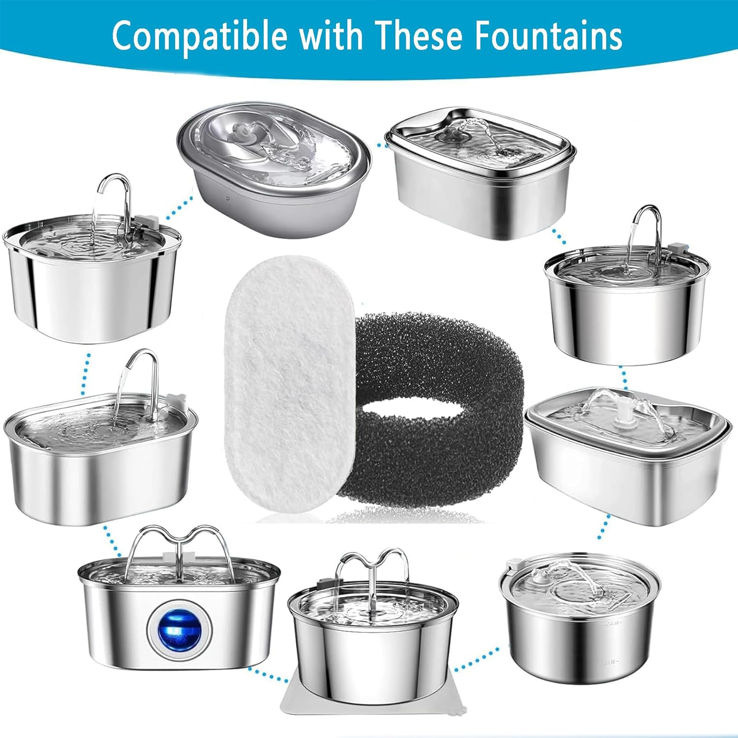 Wakouter Cat Water Fountain Filters, 24 Pack Triple Filtration System Automatic Pet Filters, 12 Pcs Carbon Filters and 12 Pcs Foam Filter, for Pet Water Fountain Filters Replacement image number 4