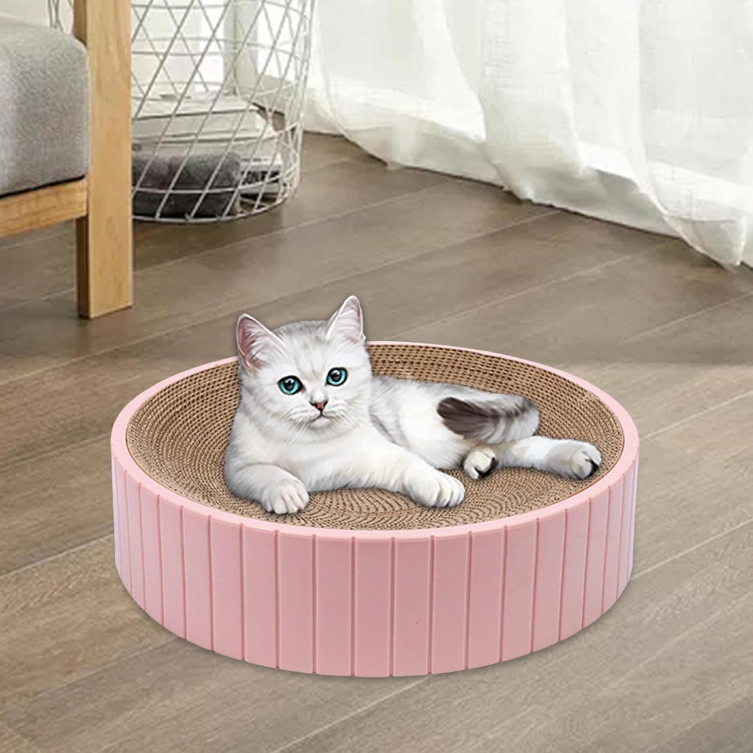 Fenteer round Cat Scratcher Durable 31Cmx31Cmx6Cm Sofa Protector Detachable Nest Bed Cat Scratching Board Bed Scratch Board for Rest Kitty Kitten, Pink image number 5