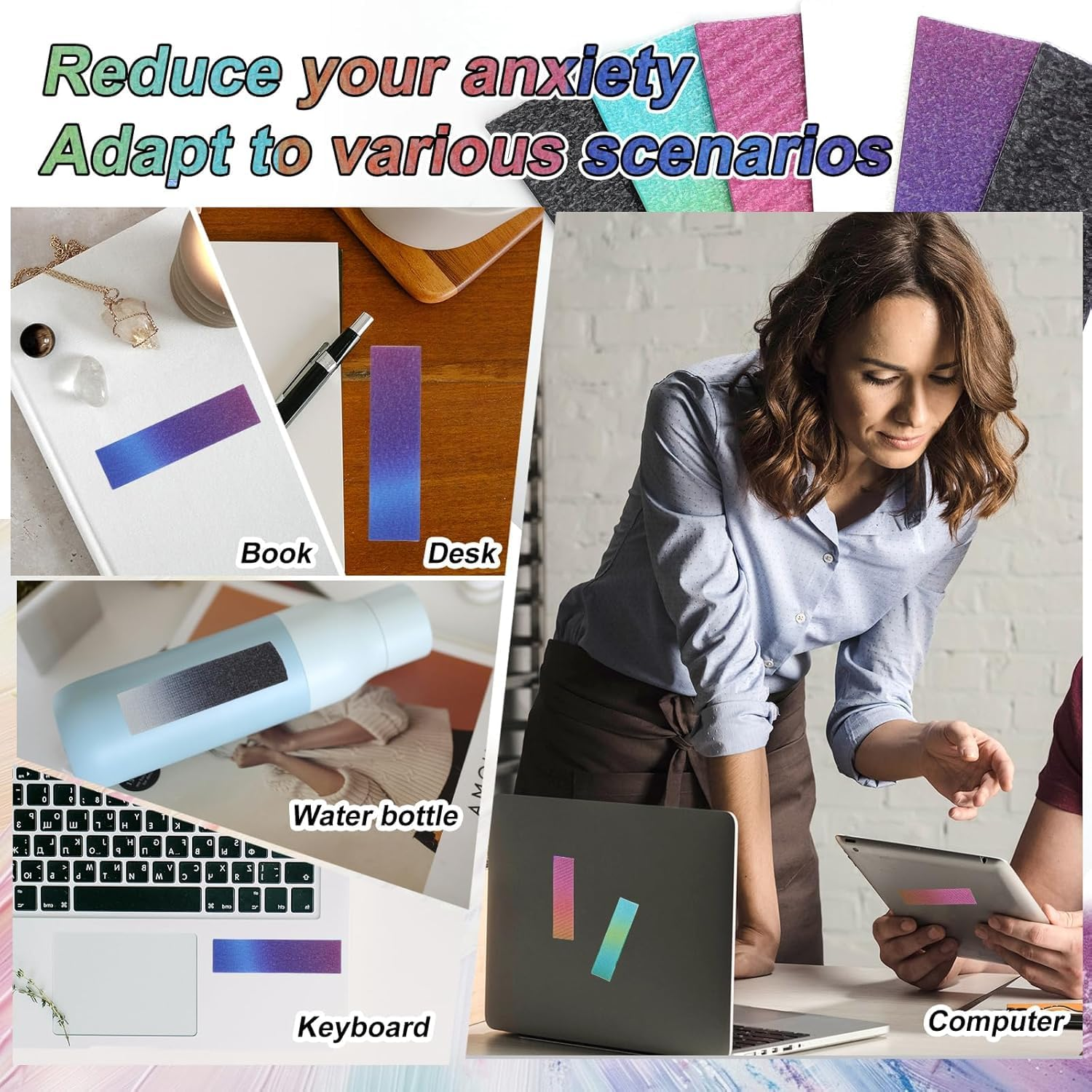 Sensory Sticker Rough Textured Strips, 24 Pieces Anxiety Textured Calming Sensory Strips,Anti Stress Tactile Rough Sensory Strip,Sensory Anxiety Sticker Calming Strip image number 1