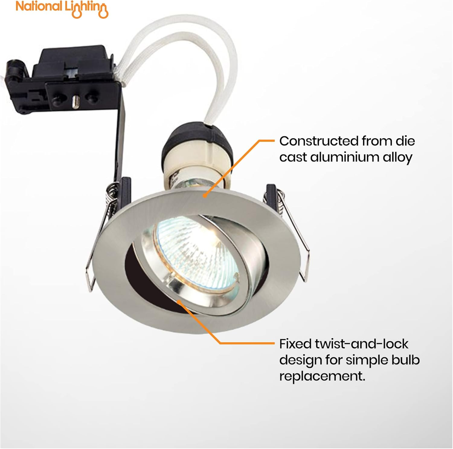 CAST Recessed Spotlight Ceiling Lighting Downlight Mains 240V GU10 Fitting for Halogen or LED Lights Lamps Bulbs Satin Nickel Finish Adjustable Tilt Version for Living Room Bedroom Kitchen IP20 Rated - Gloss White (Tilt Version) image number 5