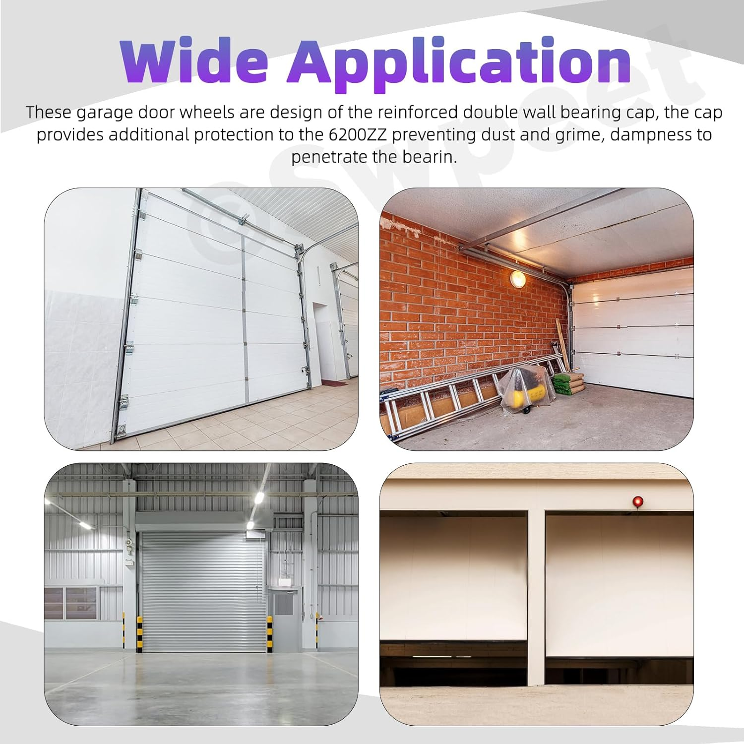 Swpeet 10Pcs Quiet Garage Door Rollers Nylon Door Wheels Replacement Garage Roller, Reinforced Dual Cage, White 1.8" 13 Ball Bearing 4" Stem, Durable and High Load, High Performance Bearing for Door image number 3