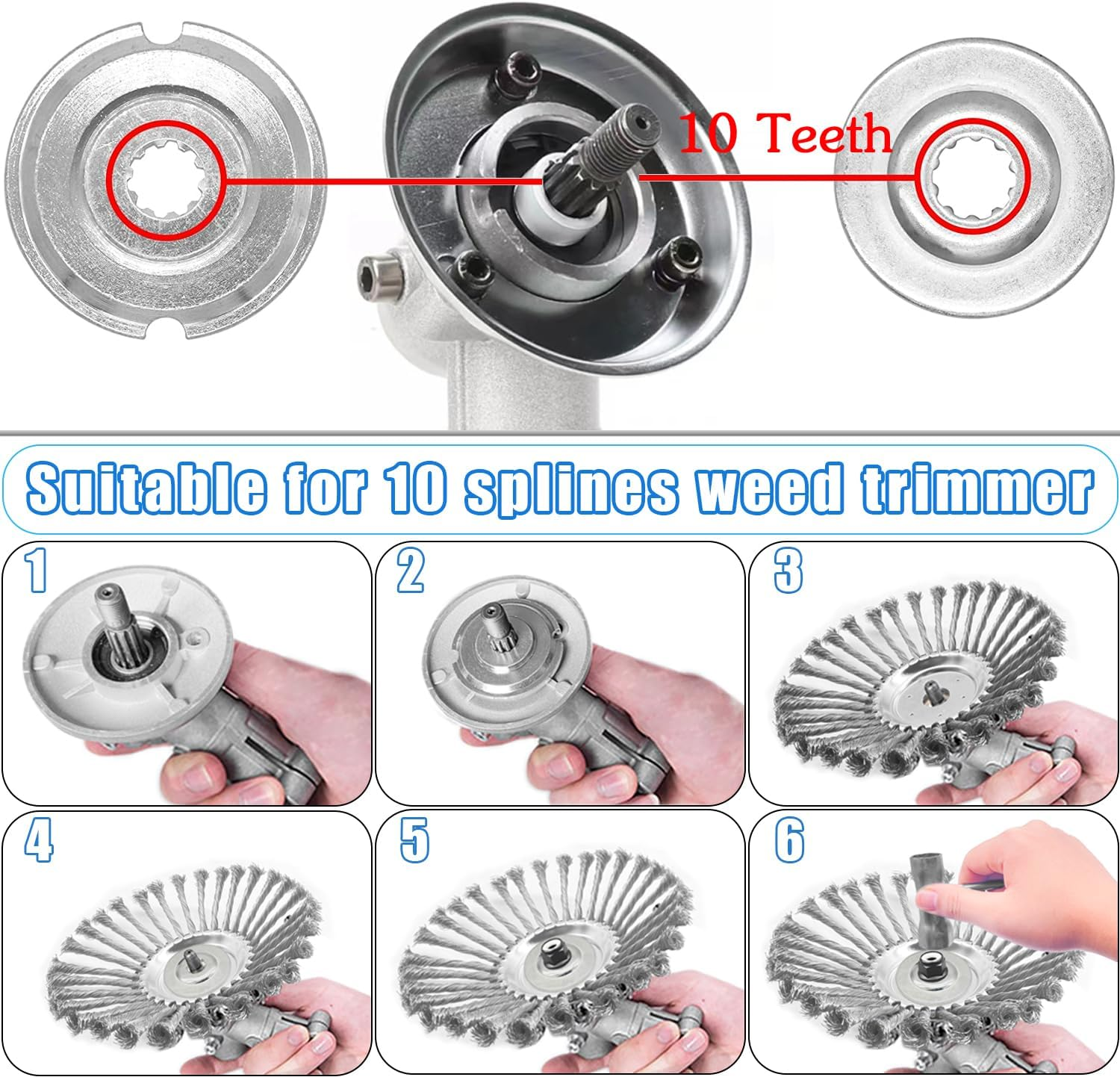 8 Inch Unbreakable Wired Trimmer Blade, Steel Wire Cutter Trimmer Head, Wire Rotary Brush Weed Trimmer Head, Weed Eater Head with Adapter Kit for Moss Grass Rust Removal