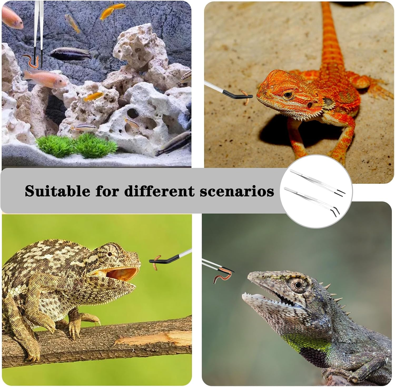 2 Pcs Long Handle Aquarium Tweezers, Stainless Steel Tweezer, Reptile Accessories, Serving Tongs, Reptile Feeding Tongs with Rubber for Lizard, Gecko, Ideal for Fish Tank Plant Aquascape image number 2