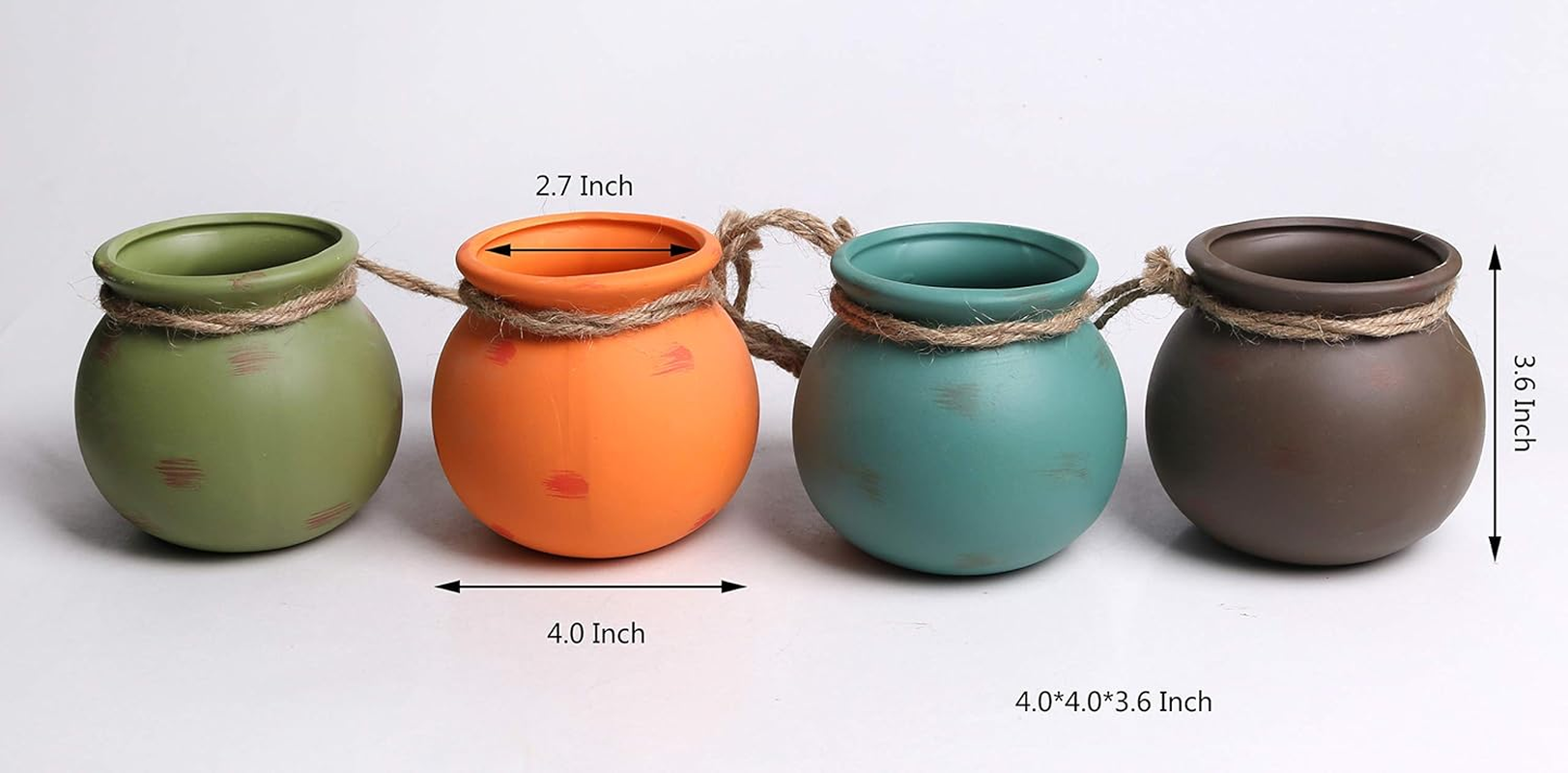 4PCS 4.0 Inch Hanging Succulent Planters Dangling Ceramic Pot Wall or Ceiling Mount Hanging Ceramic Plant Pot Hanging Planter Hanging Pendant Hanging Basket Succulent Planter/Succulent Cactus/ image number 1