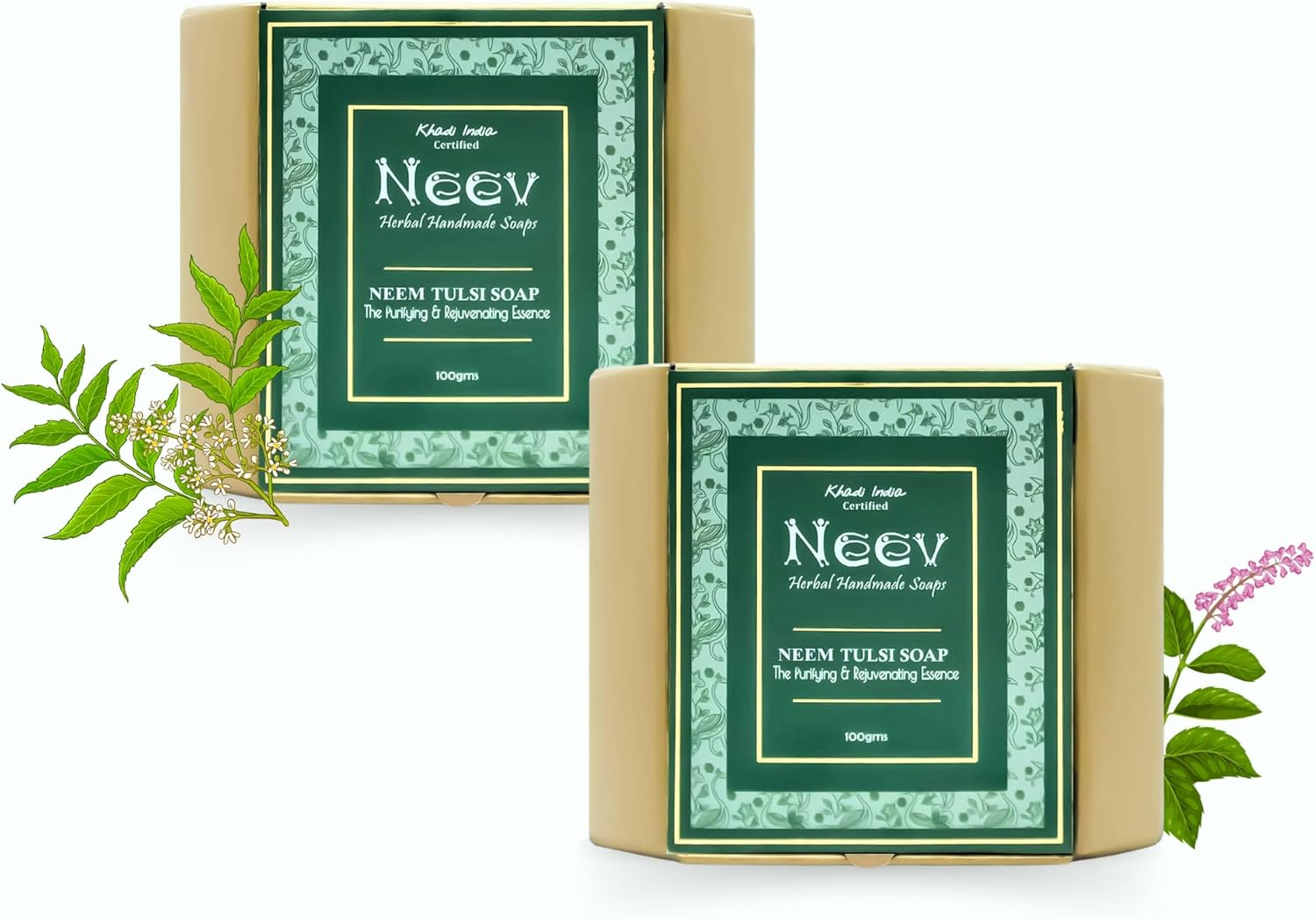 Neev Neem Tulsi Handmade Soap- the Purifying and Rejuvenating Essence 100Gm Each Set of 2 Combo image number 3