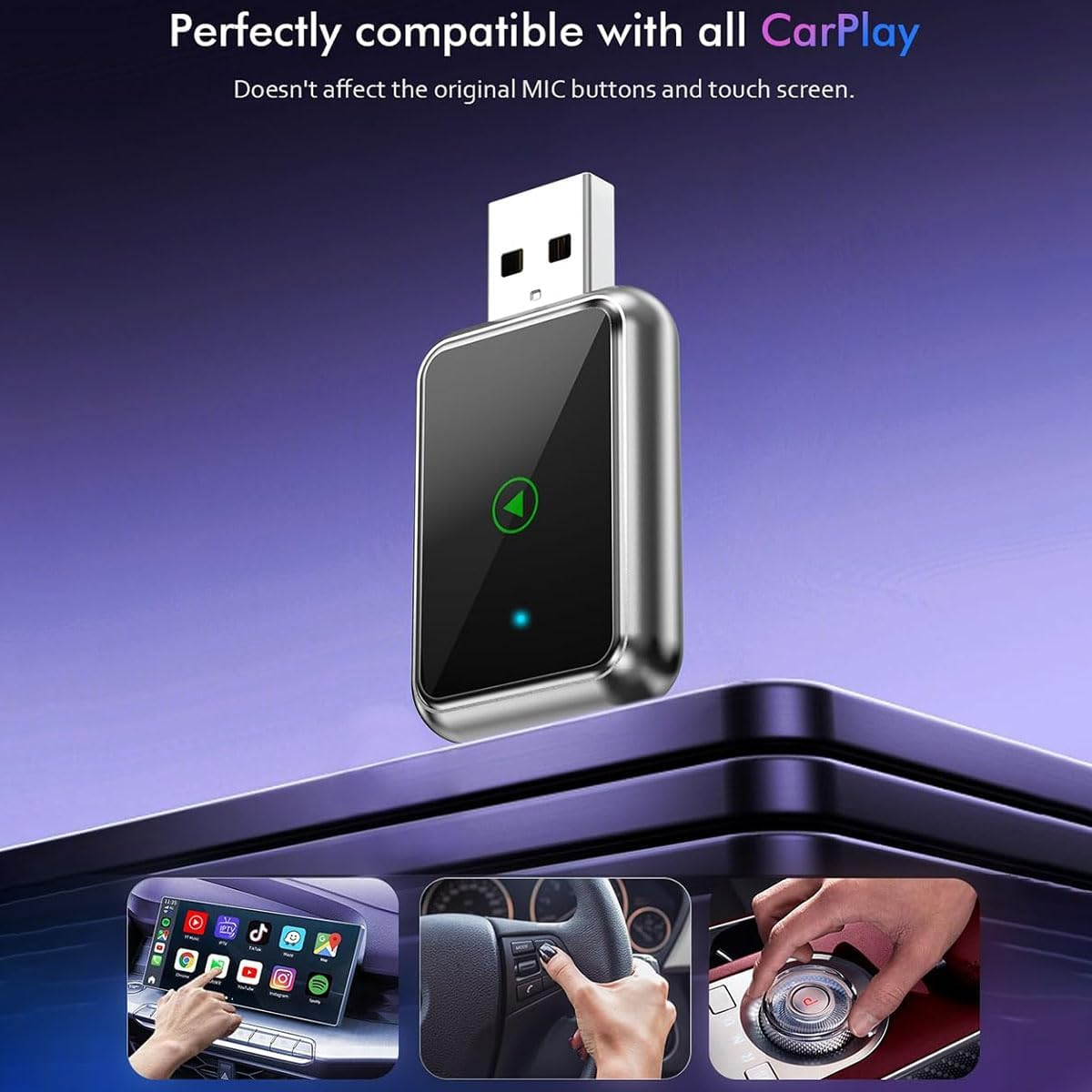 Wireless Carplay Adapter，Suitable Iphone/Android,2 in 1 Upgrade Wireless Auto Adapter, Dongle Plug and Play, No Delay,For Iphone Ios 10+/ Android 11+/ Cars（Champagne） image number 2