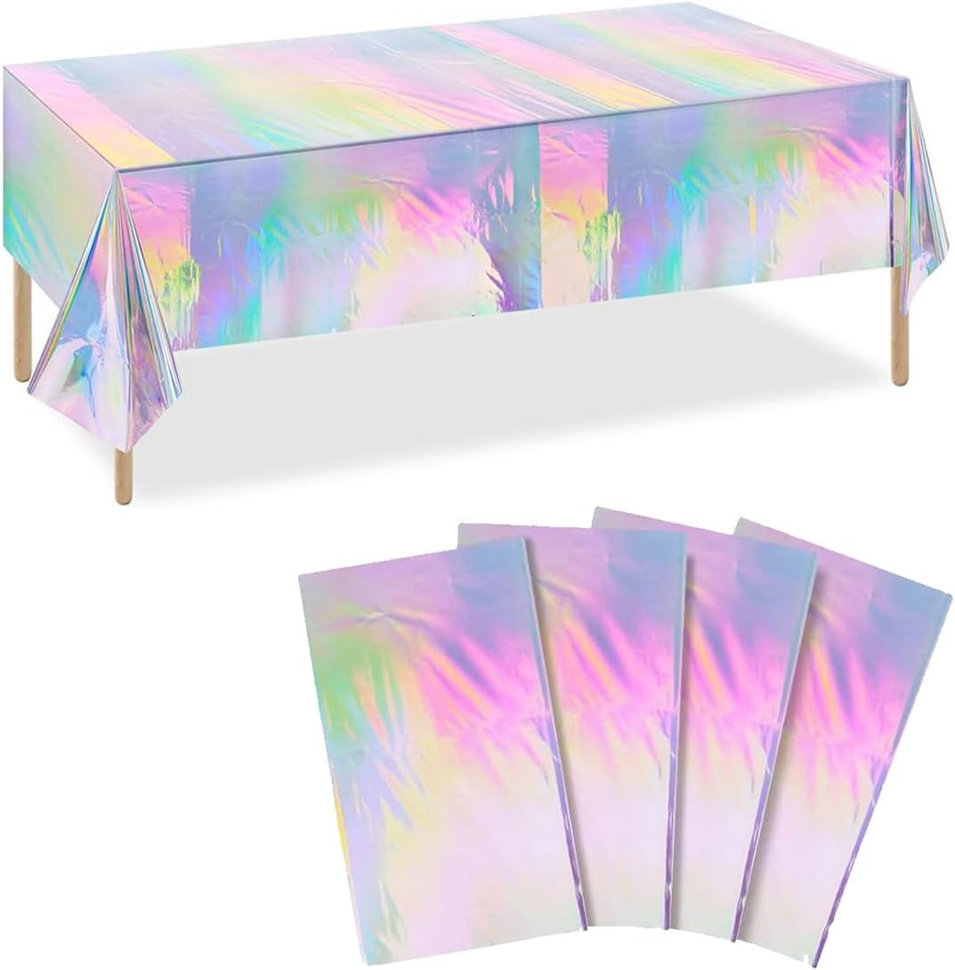 4 Pack Iridescent Tablecloths - Shiny Laser Rectangle Table Covers for Parties, Events, Birthdays, Weddings, and Celebrations - Holographic Foil Decoration image number 3