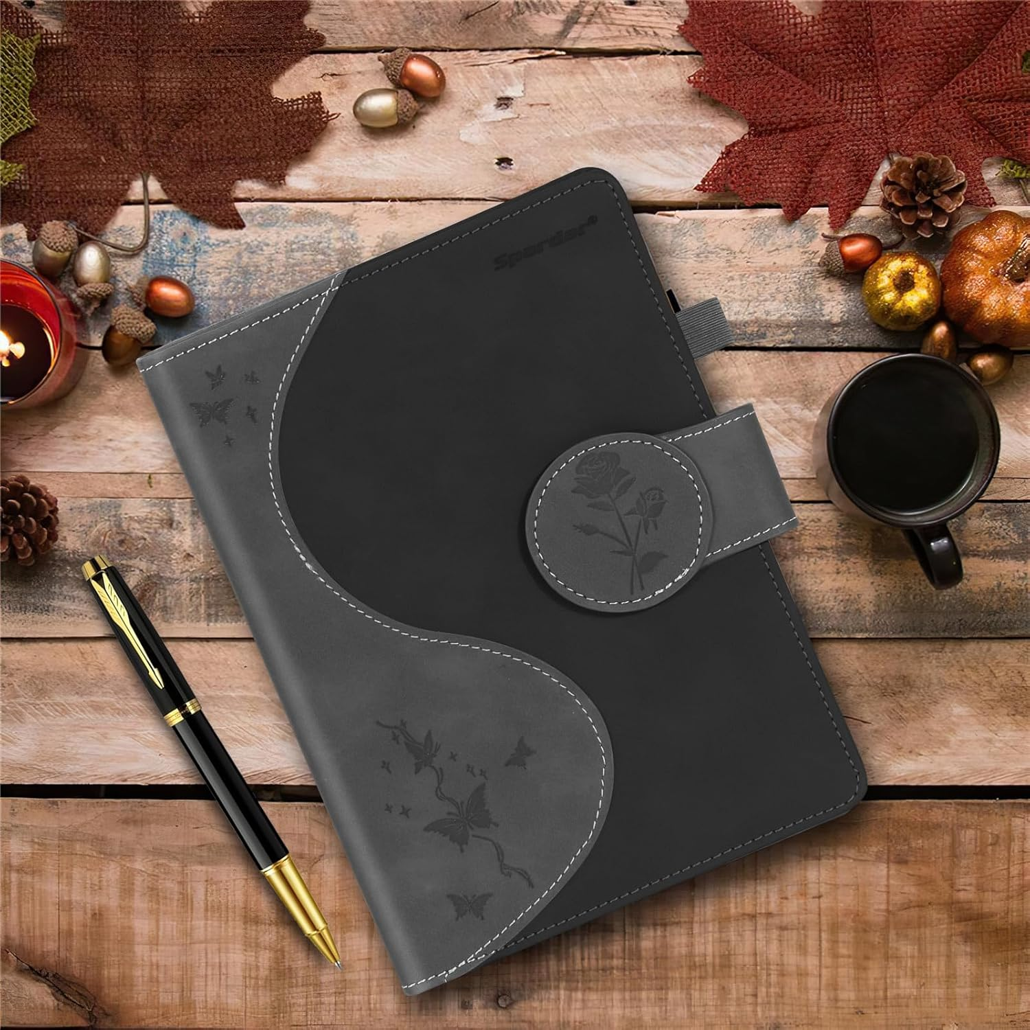 Spardar Hardcover Journal with 300 Pages, Thick Lined Notebook with 80 GSM Paper, A5 Notebook, Hardcover Notebook for Women, 5.7 X 8.4 (Black) - Black image number 3