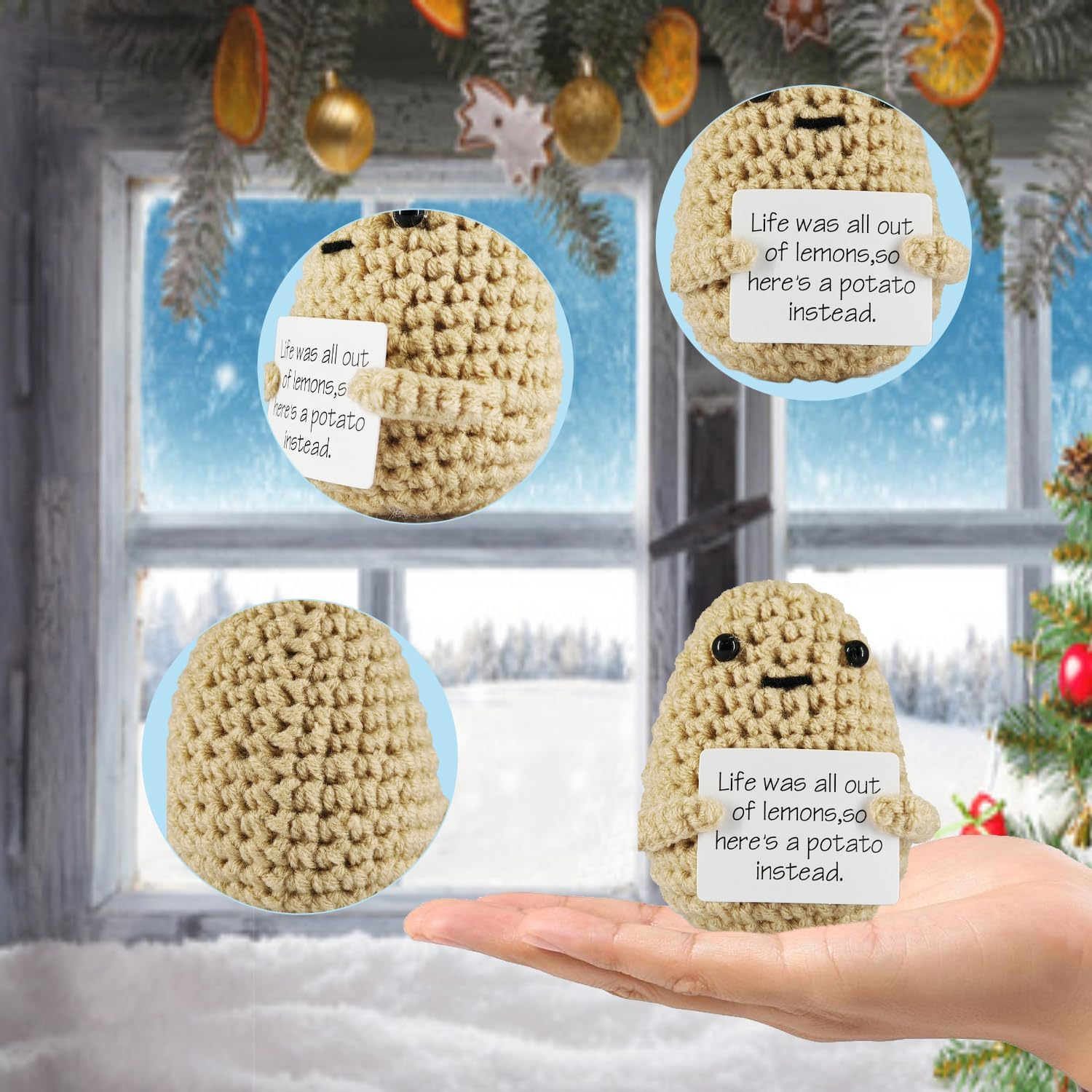 SZMDLX Positive Crochet Potato Cucumber Avocado Carrot, 4PCS Emotional Inspirational Support Cute Stuff, Home Desk Decoration, Funny Handmade Crochet with Positive Card, Encouragement Friends image number 6