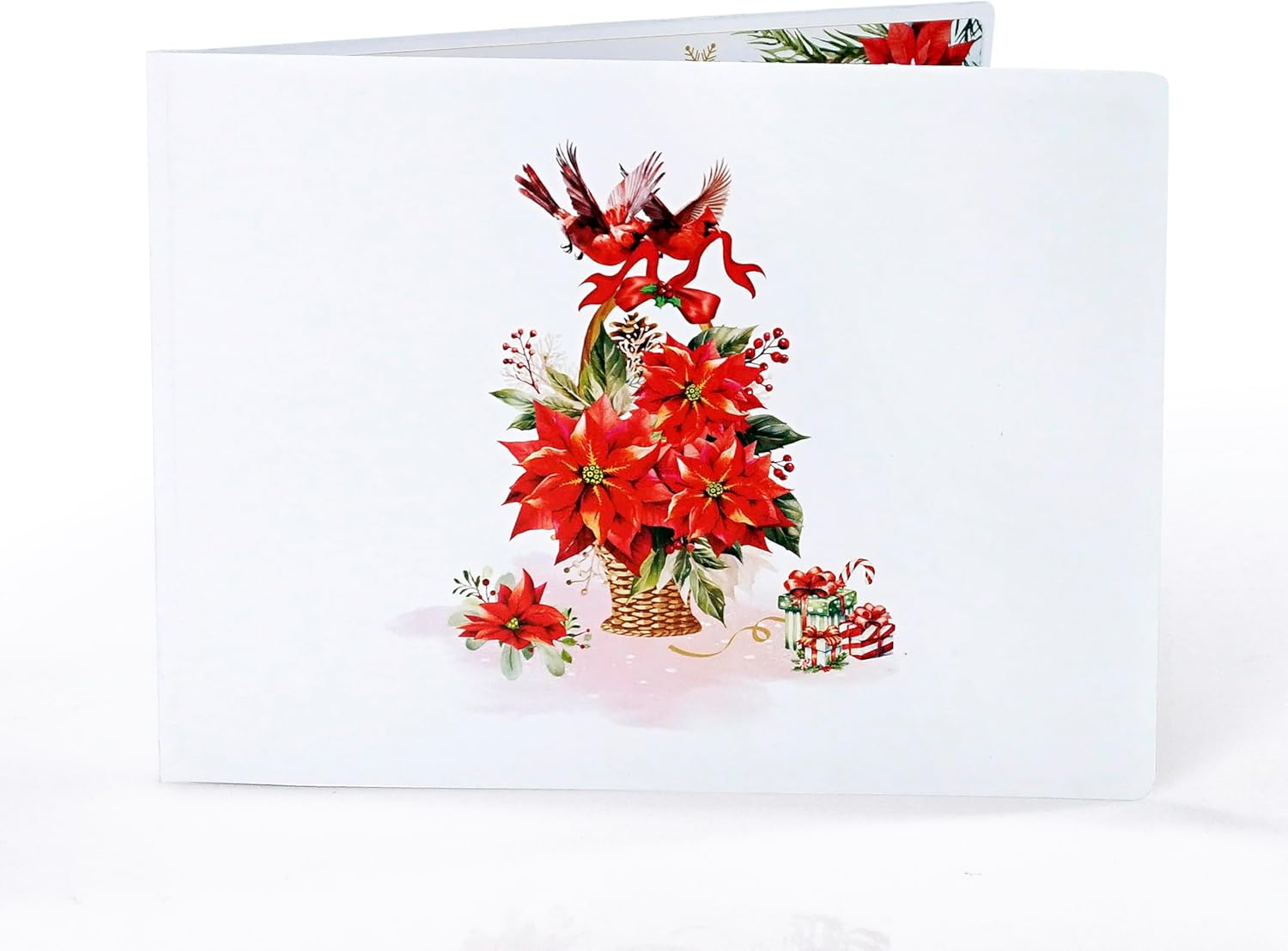 CUTPOPUP Poinsettia Basket with Cardinals, Christmas Card Pop Up, 3D Xmas, Merry Christmas, New Year, Holiday Greeting Card (Poinsettia Basket with Cardinals) CN293AU1520