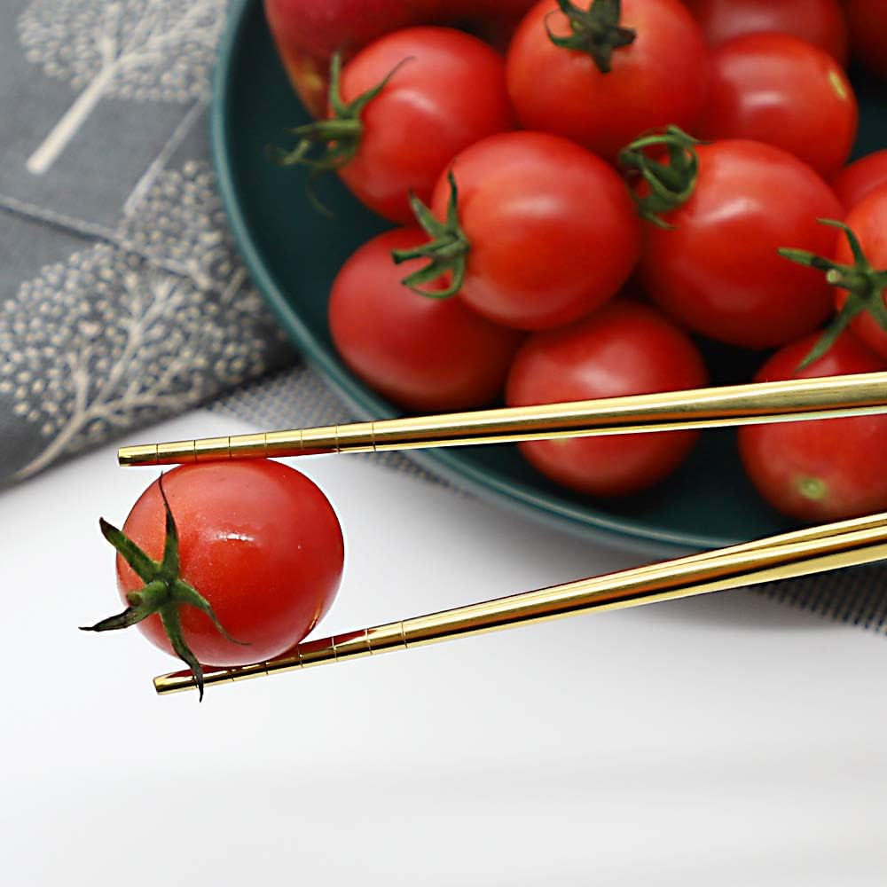 Stainless Steel Chopsticks Reusable Multicolor Lightweight 304 Metal Chopsticks Dishwasher Safe - 5 Pairs (Gold) image number 6