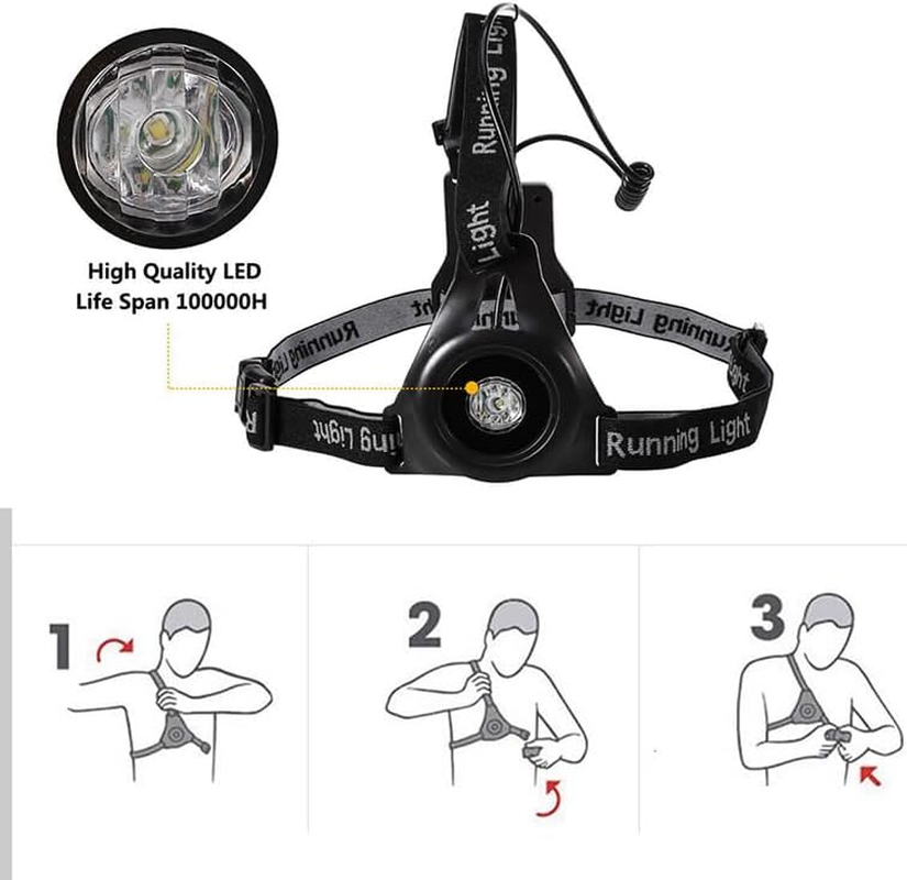 Night Running Lights, USB Rechargeable Chest Light with 3Models,Waterproof Ultra Bright Safety Warning Lamp with Reflective Straps for Runners Joggers Camping Hiking image number 4