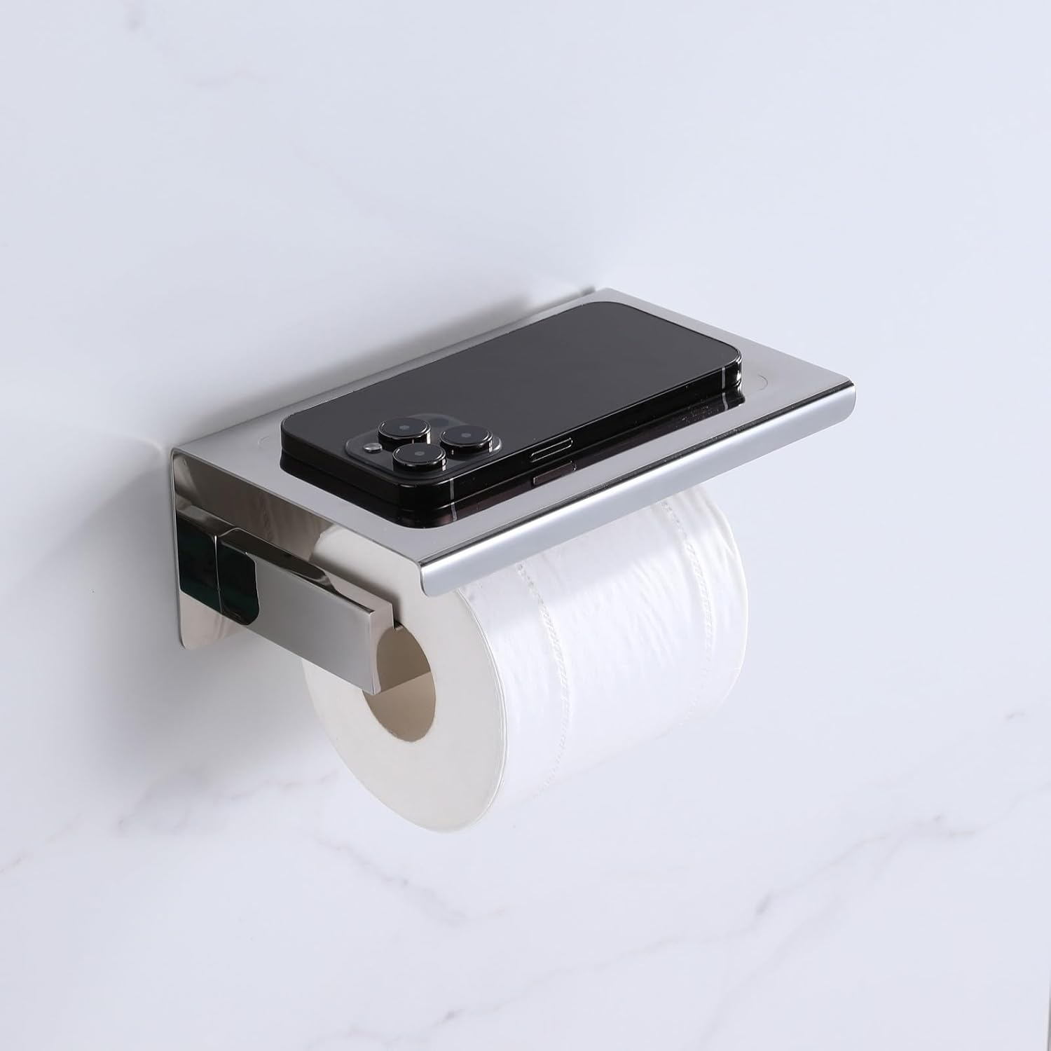 Breikuth Toilet Paper Holder with Shelf Toilet Paper Storage Bathroom 304 Stainless Steel Square (Type 1-Chrome) image number 1