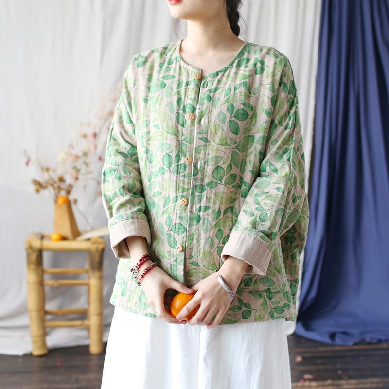 Women'S Vintage Batwing Sleeve Cotton Linen Jacket Retro Ethnic round Neck Spring Tops