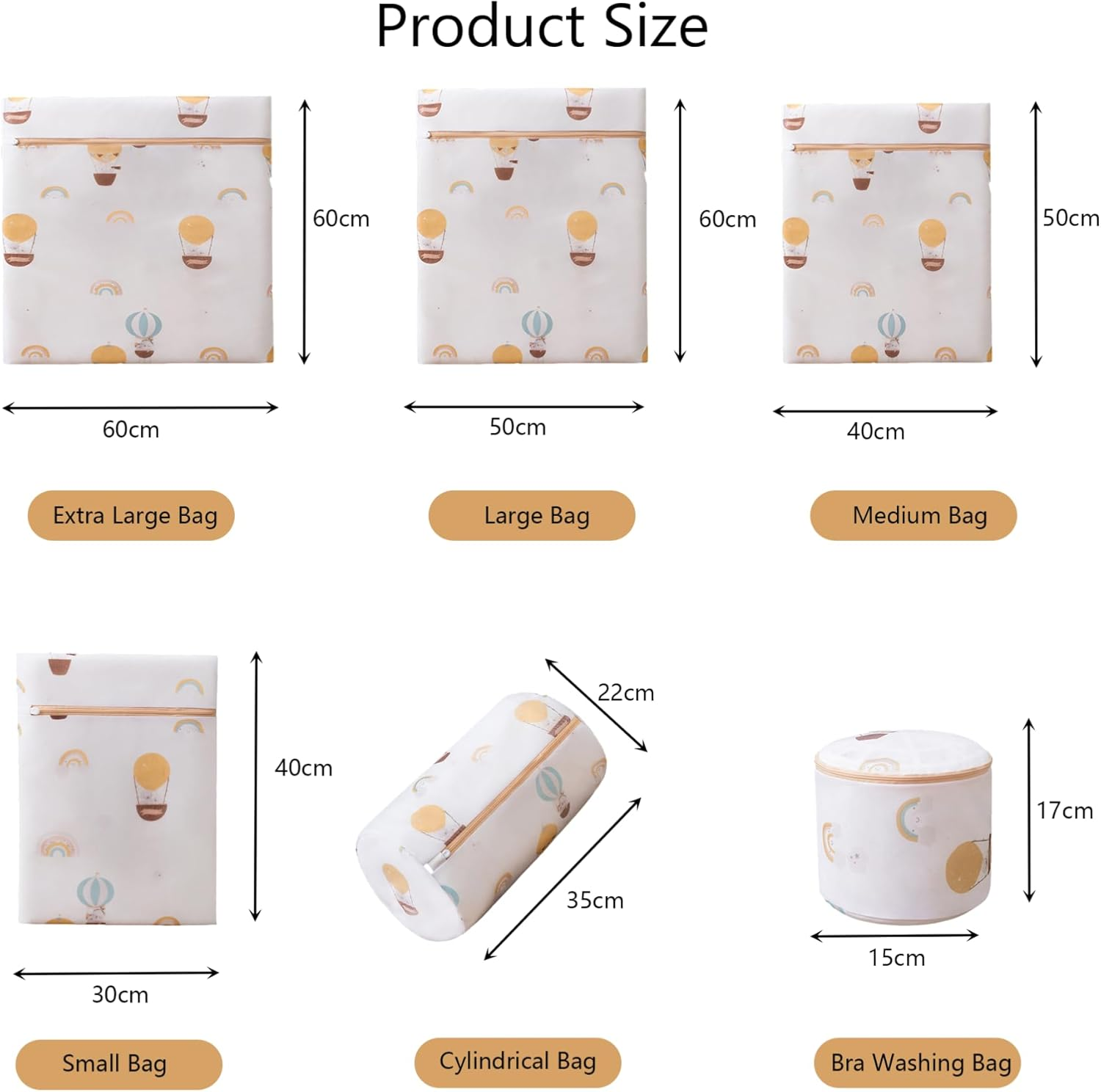 AUXIN 6 Pcs Durable Honeycomb Mesh Laundry Bags, Laundry Bra Lingerie Cute Balloon Printing Mesh Wash Bags for Delicates image number 3