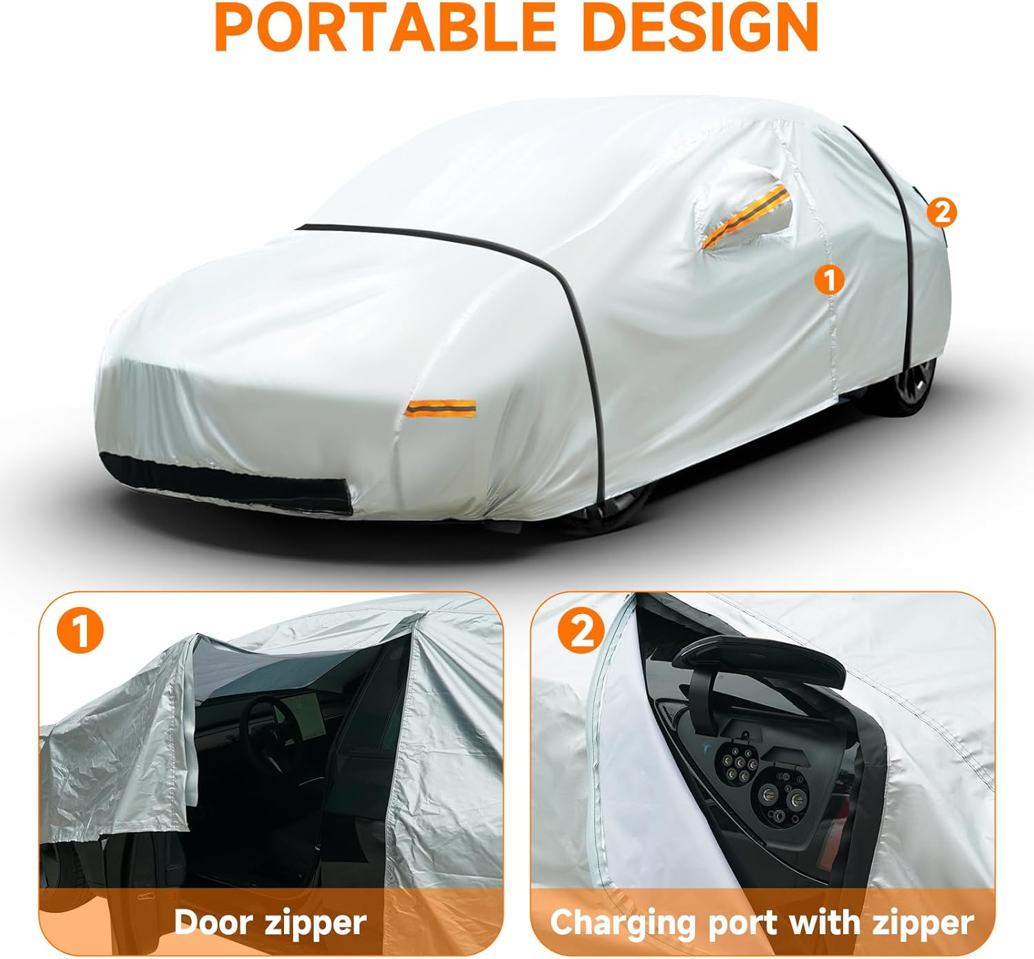 Neverland Car Cover Compatible with Tesla Model Y 2017-2025, Outdoor Waterproof 300D Heavy Duty All-Weather Protection Full Model Y Car Cover with Ventilated Mesh Charging Port Storage Bag image number 2