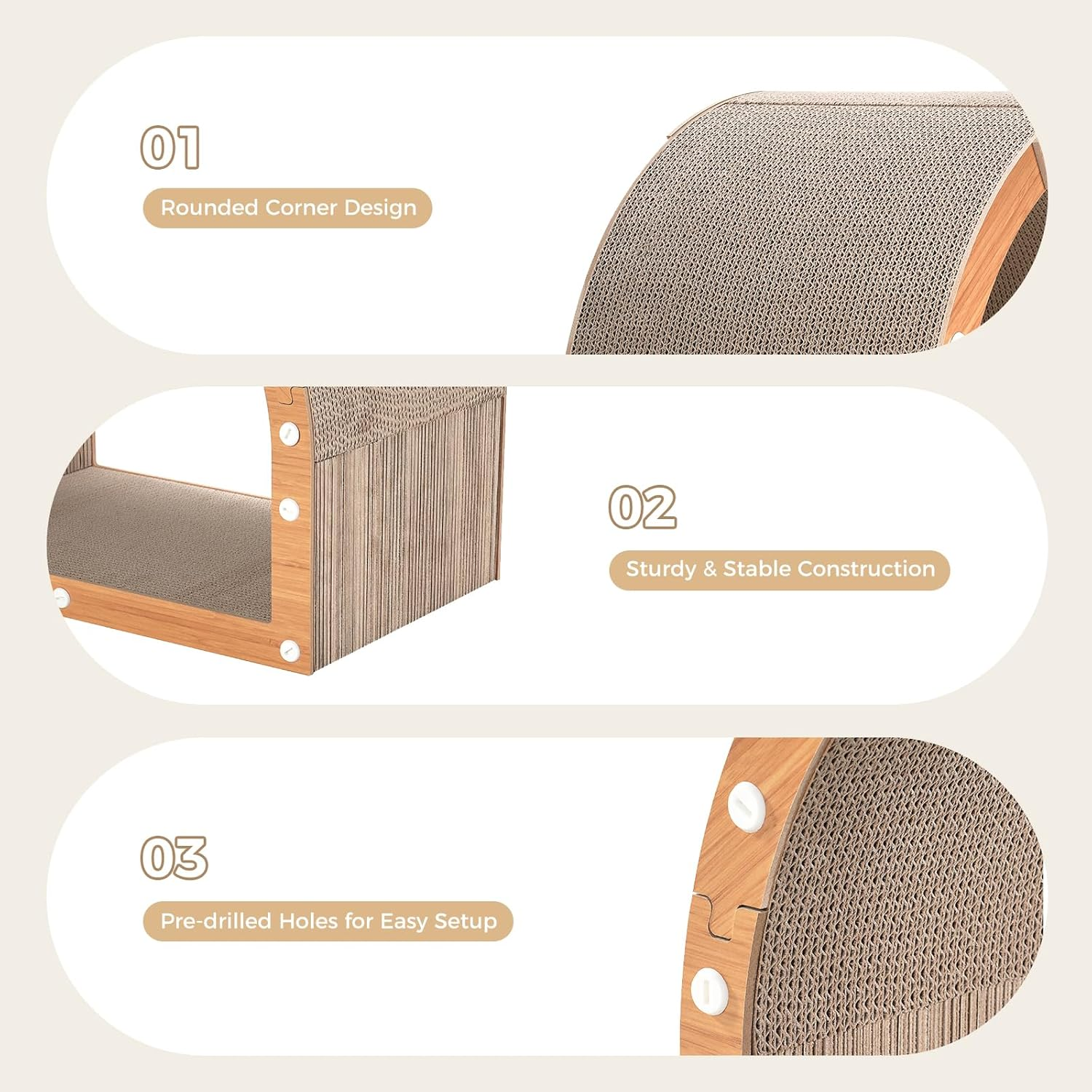 Avont Cardboard Cat Scratcher, Cat Scratching Board Furniture Protector Scratch Pad for Indoor Cats, Durable Corrugated Cardboard Hideaway for Kitten image number 5