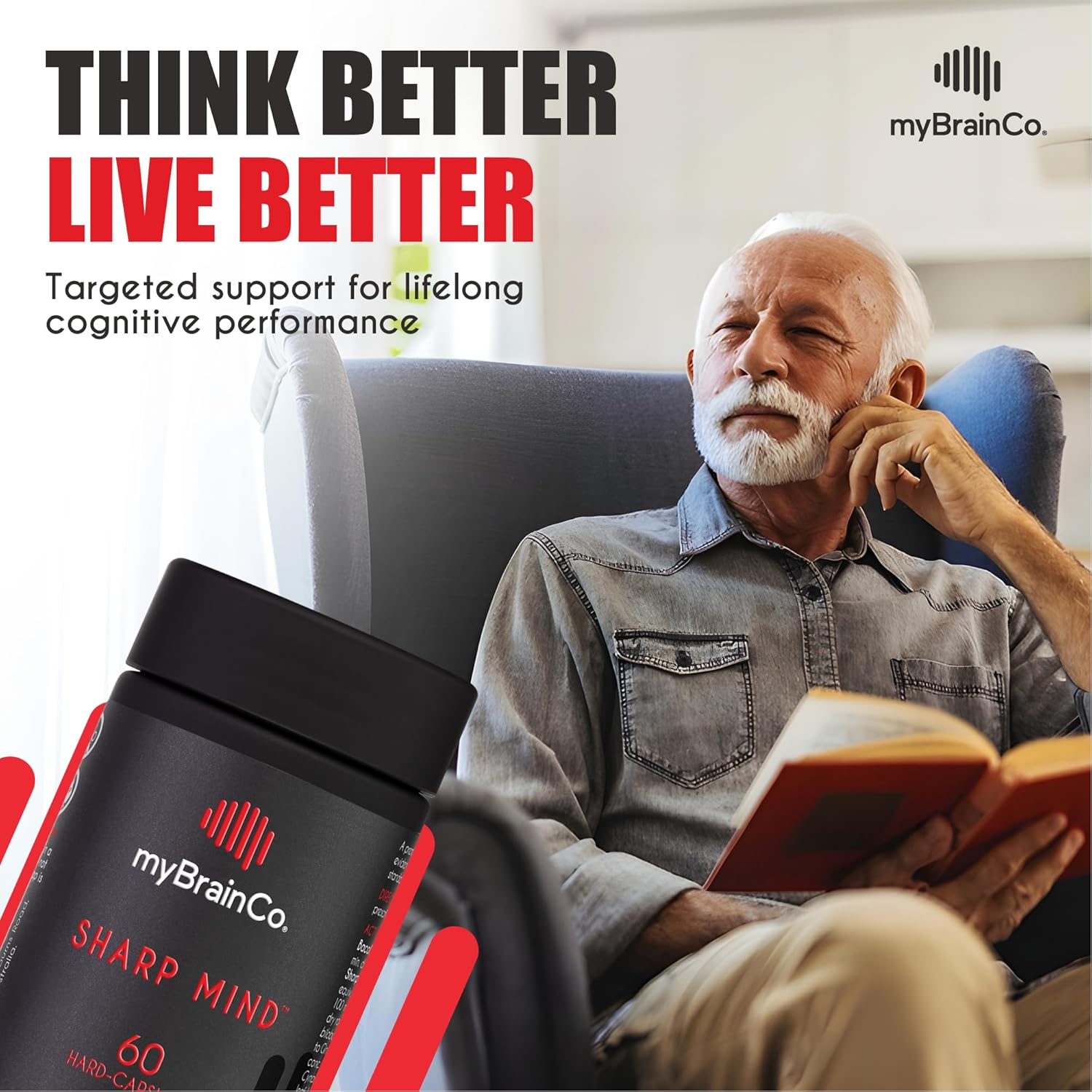 Mybrainco. Sharp Mind - Nootropic Brain Supplements for Memory and Focus - Adaptogenic Herbs & Nootropics to Support Brain Health & Concentration - Rhodiola, Gingko Biloba, Phosphatidylserine and More (60 Vege-Capsules) image number 1